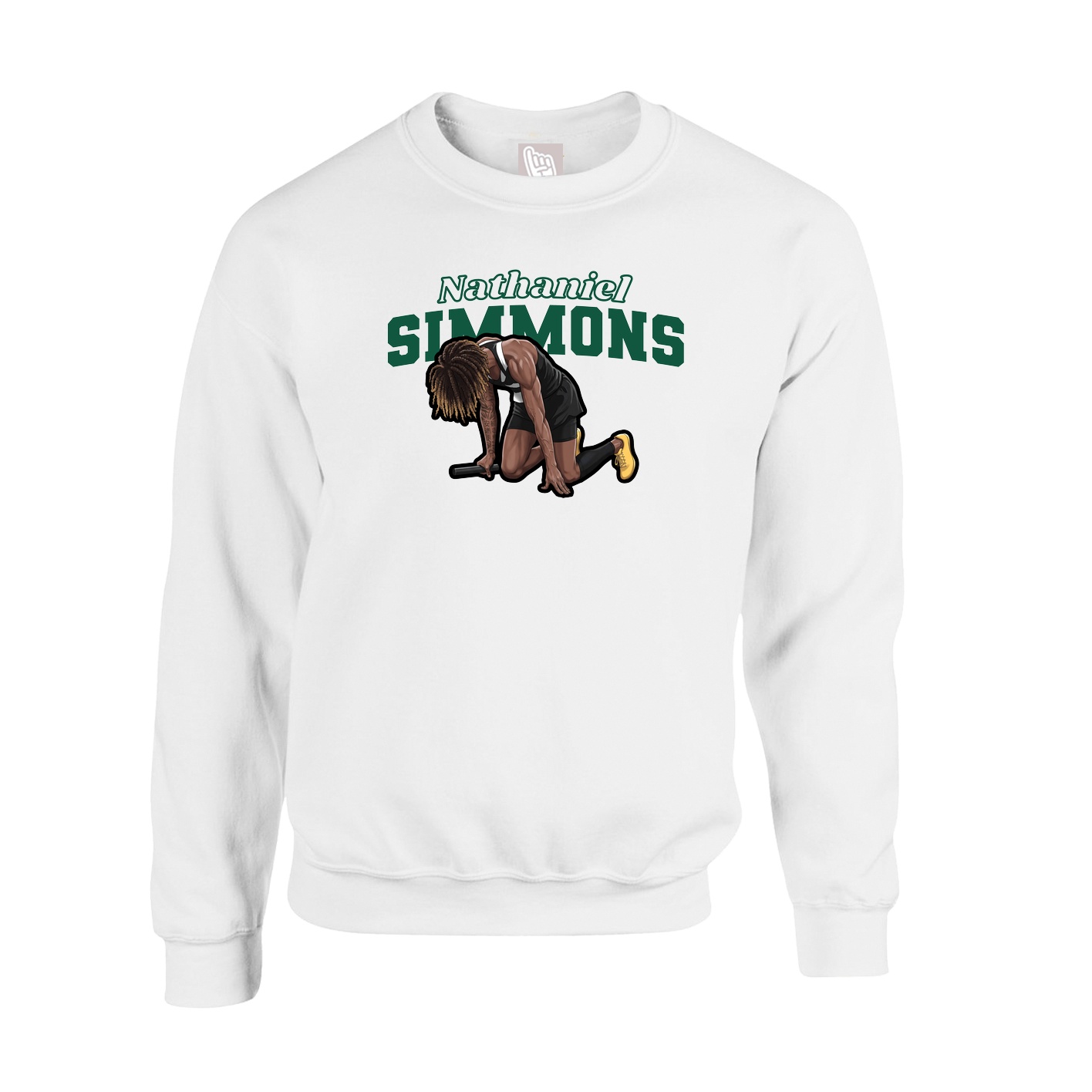 Fleece Crew — Name Arch in White