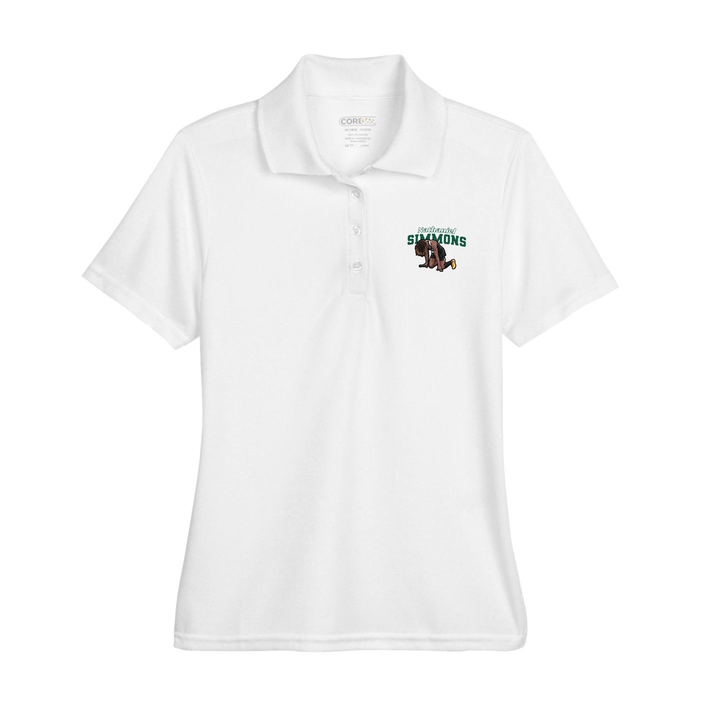 Womens Performance Polo — Name Arch in White