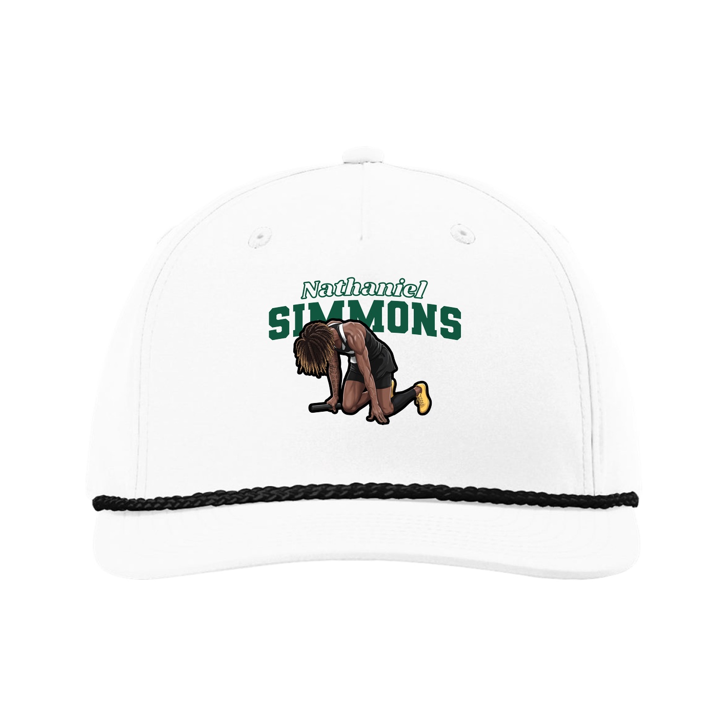 Five-Panel Classic Rope Cap — Name Arch in White
