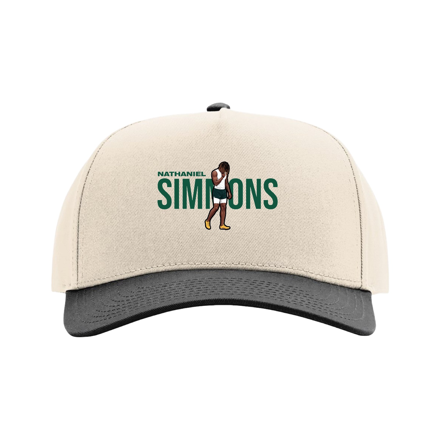 Full Fabric Five-Panel Champ Cap — Player Name in Cream/Black