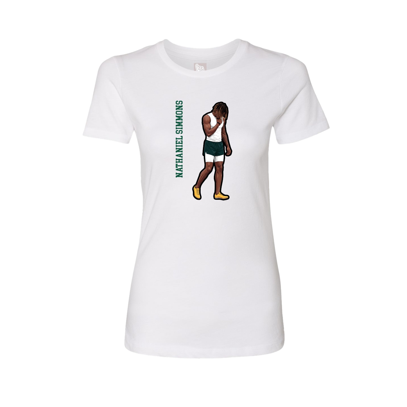 Womens Tee — Name Vertical in White