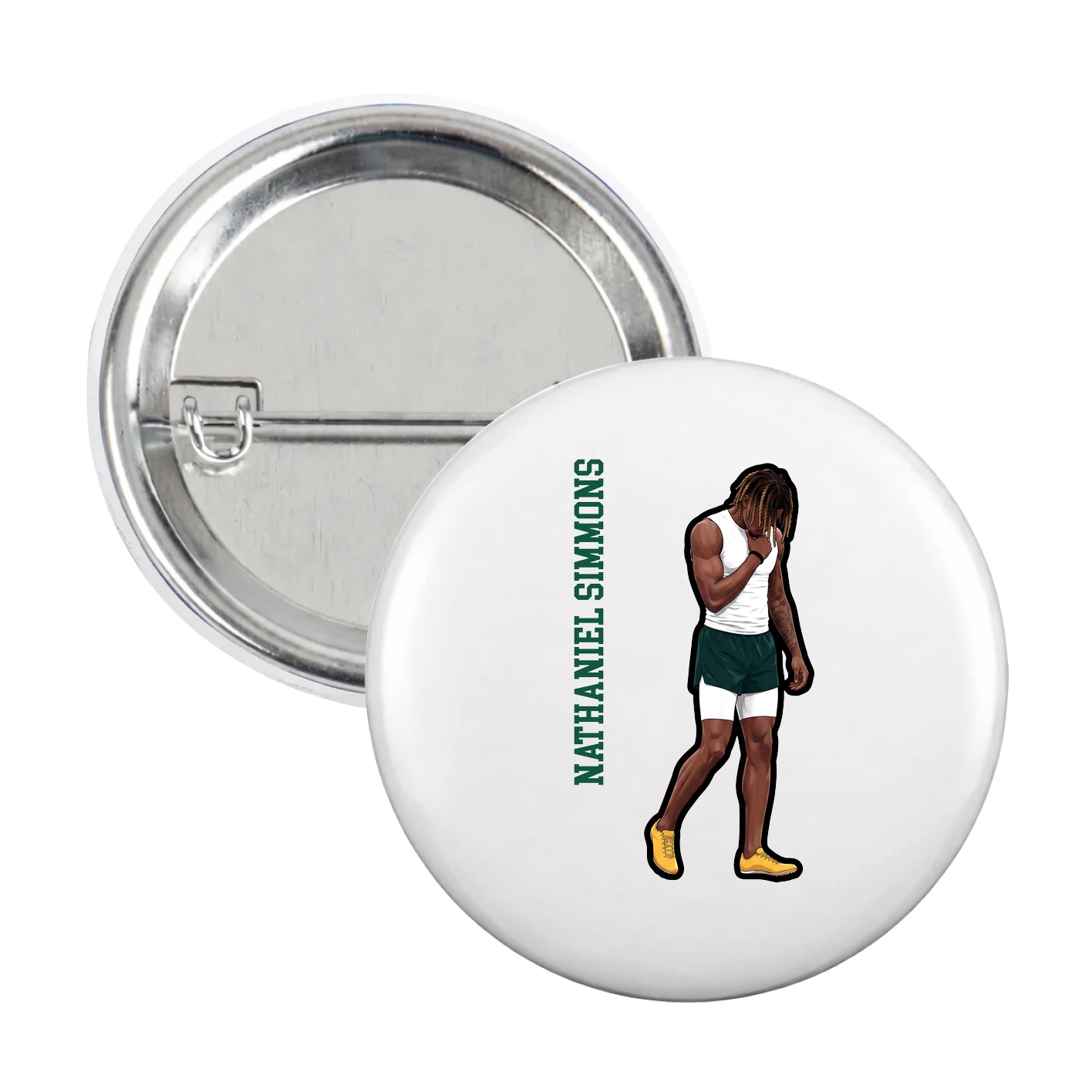 Game Day Button — Name Vertical in White