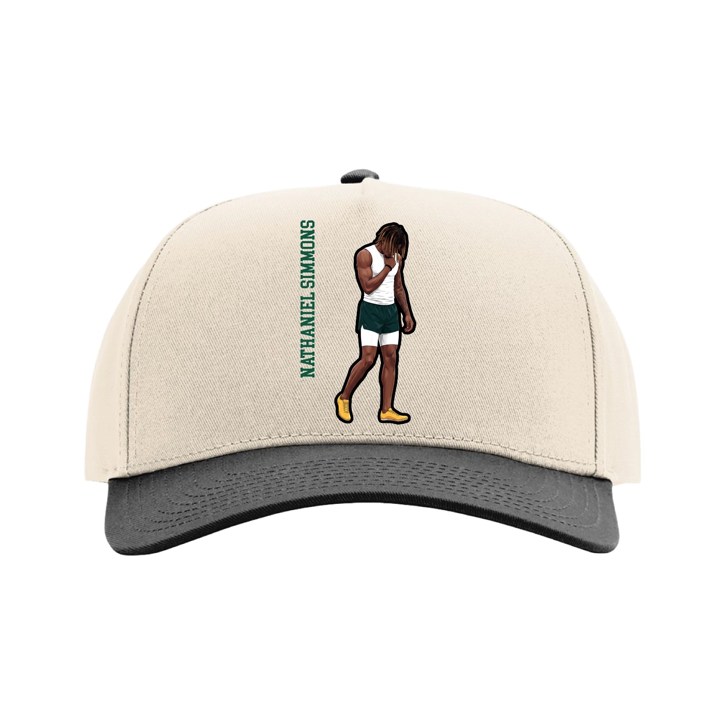 Full Fabric Five-Panel Champ Cap — Name Vertical in Cream/Black
