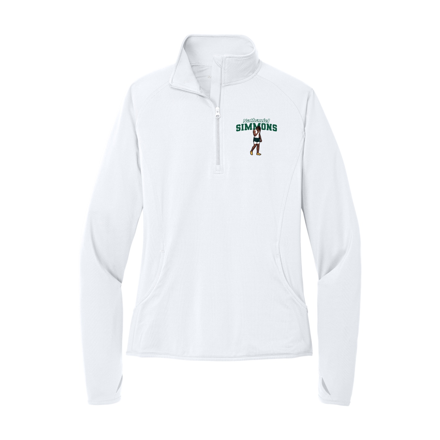 Women's Q-Zip Pullover — Name Arch in White