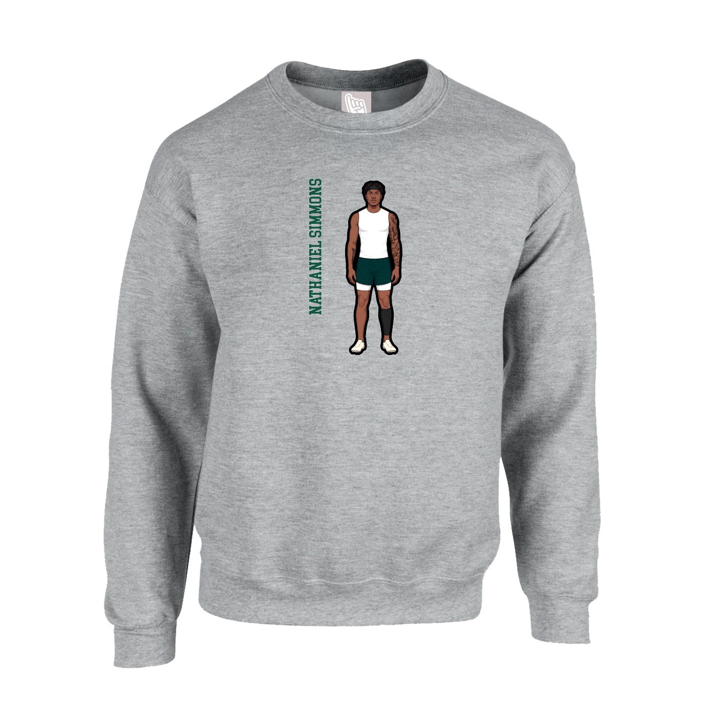 Fleece Crew — Name Vertical in Grey