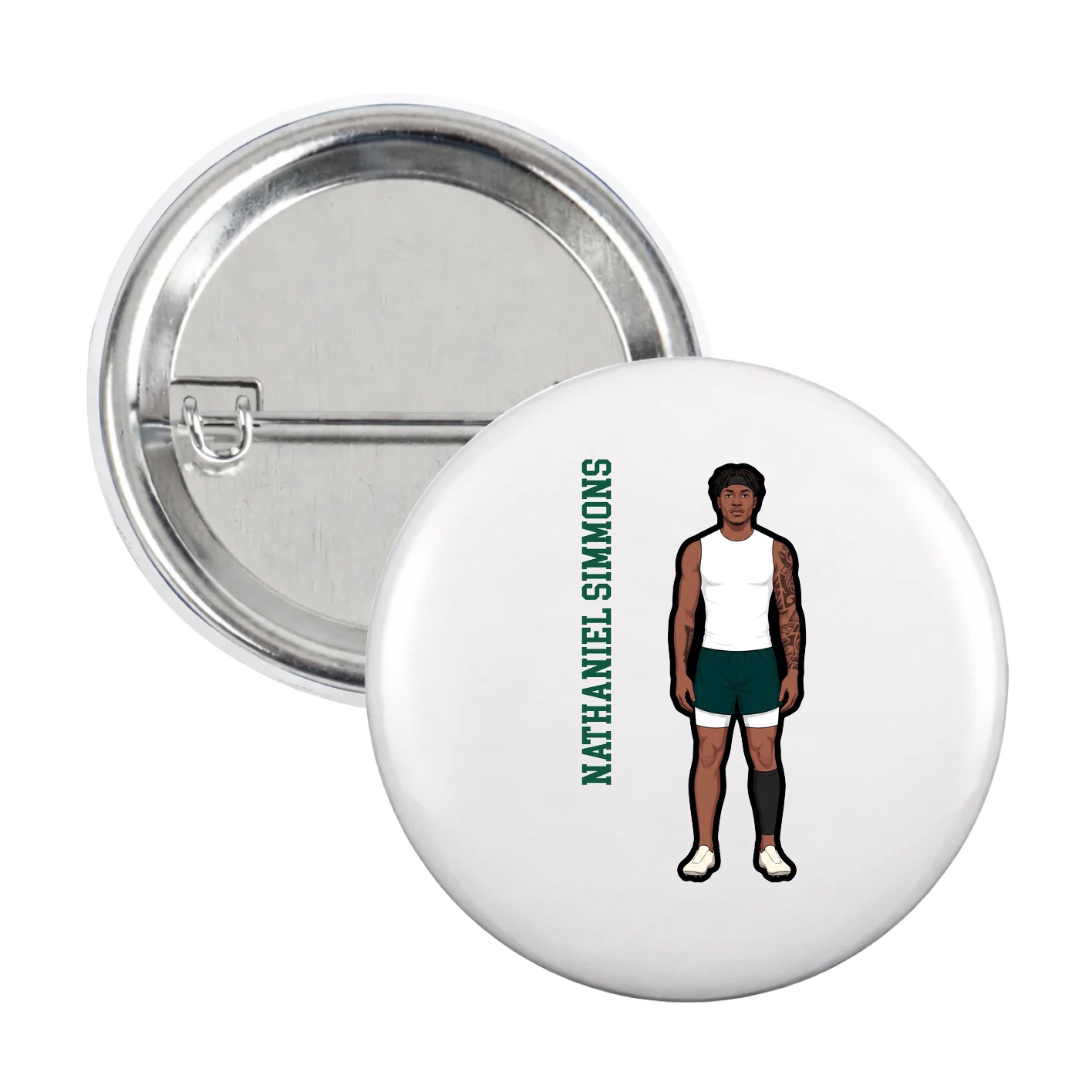Game Day Button — Name Vertical in White