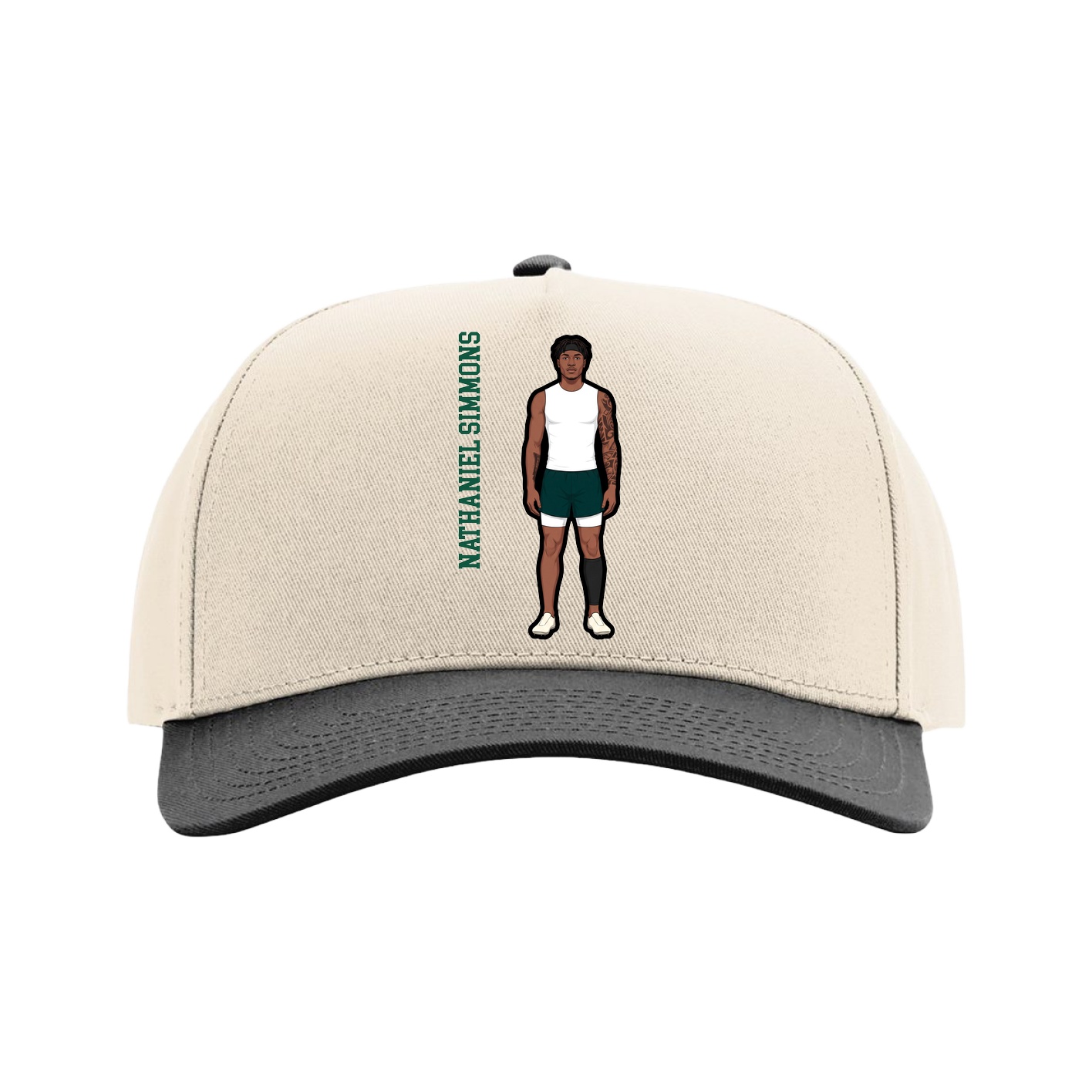 Full Fabric Five-Panel Champ Cap — Name Vertical in Cream/Black