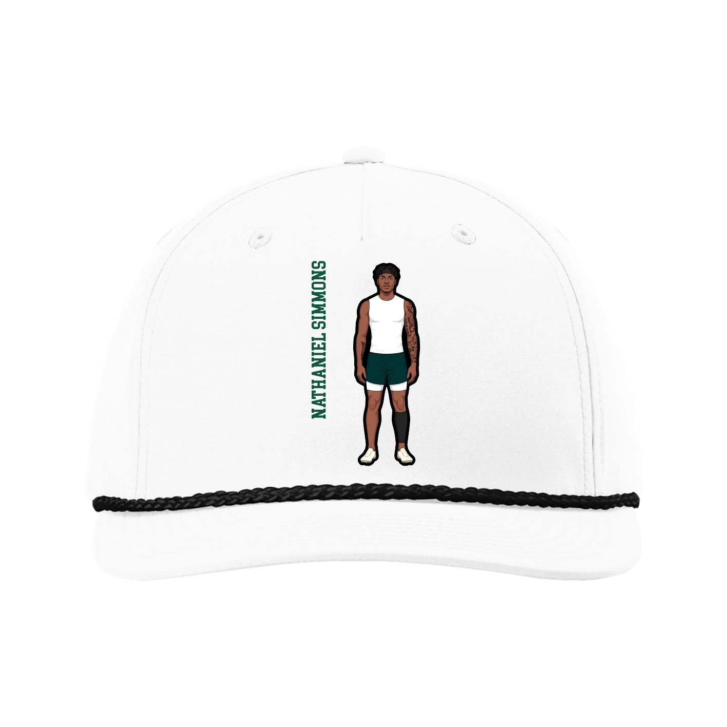 Five-Panel Classic Rope Cap — Name Vertical in White