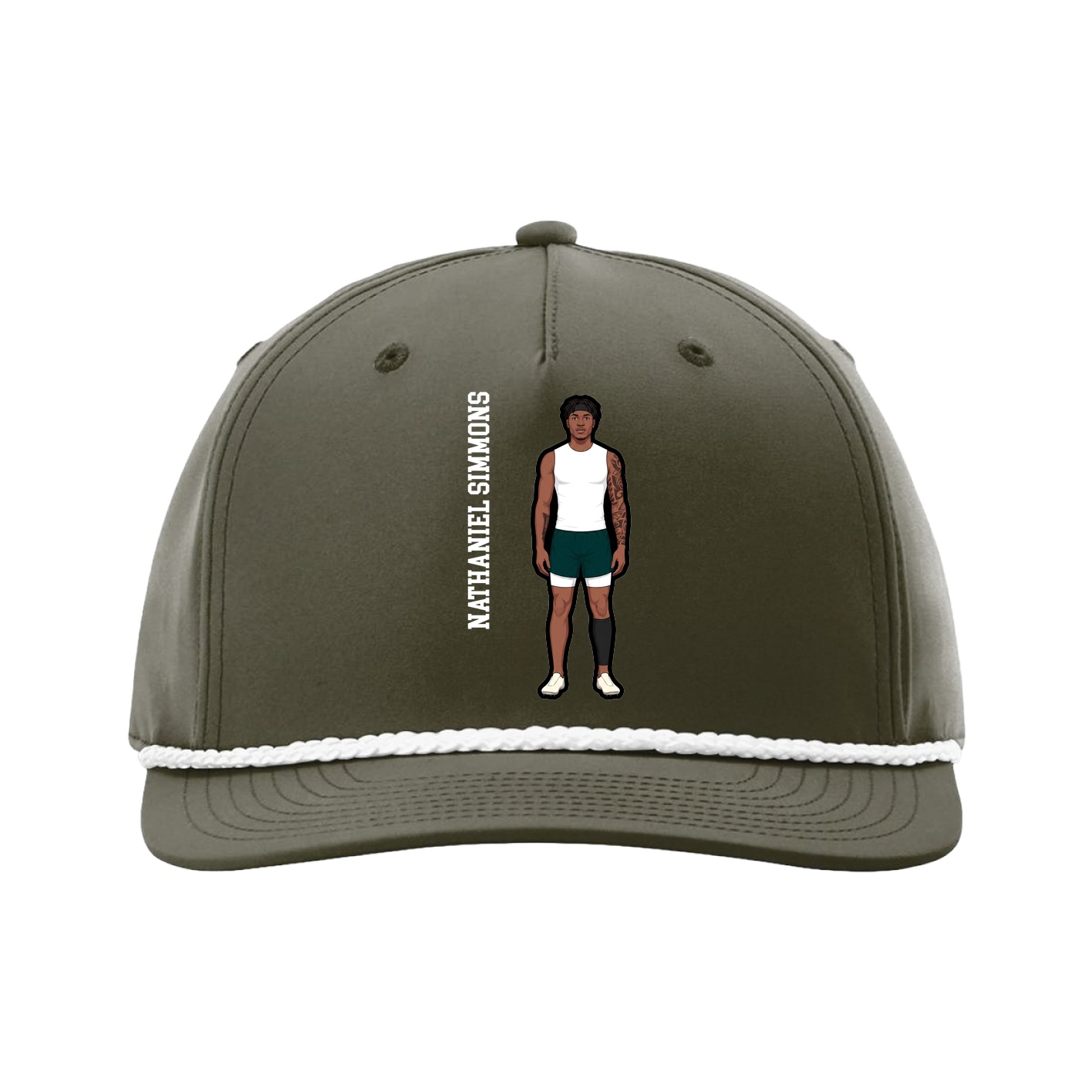 Five-Panel Classic Rope Cap — Name Vertical in Green