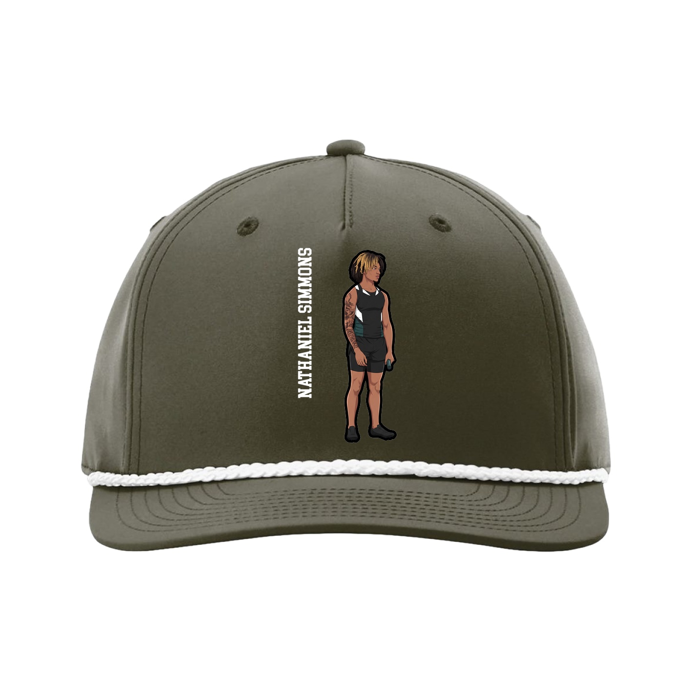 Five-Panel Classic Rope Cap — Name Vertical in Green