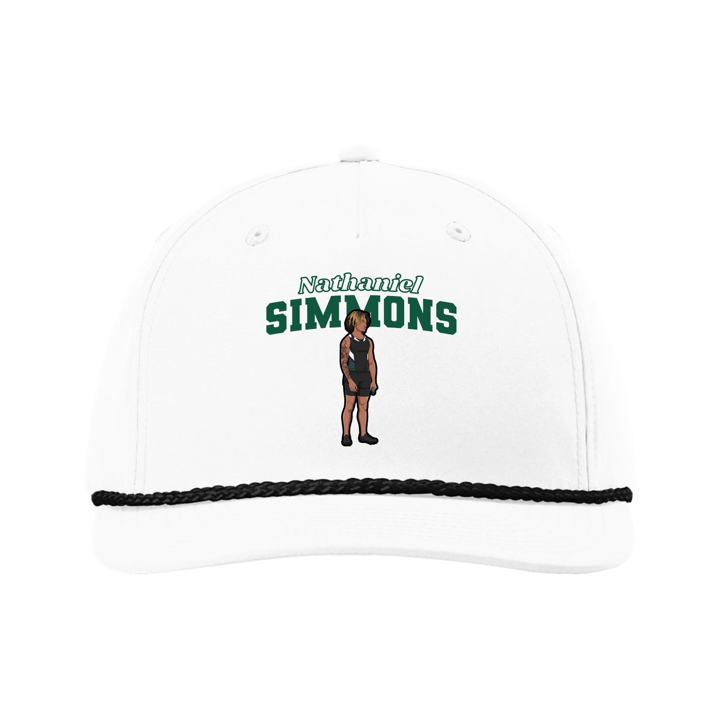 Five-Panel Classic Rope Cap — Name Arch in White
