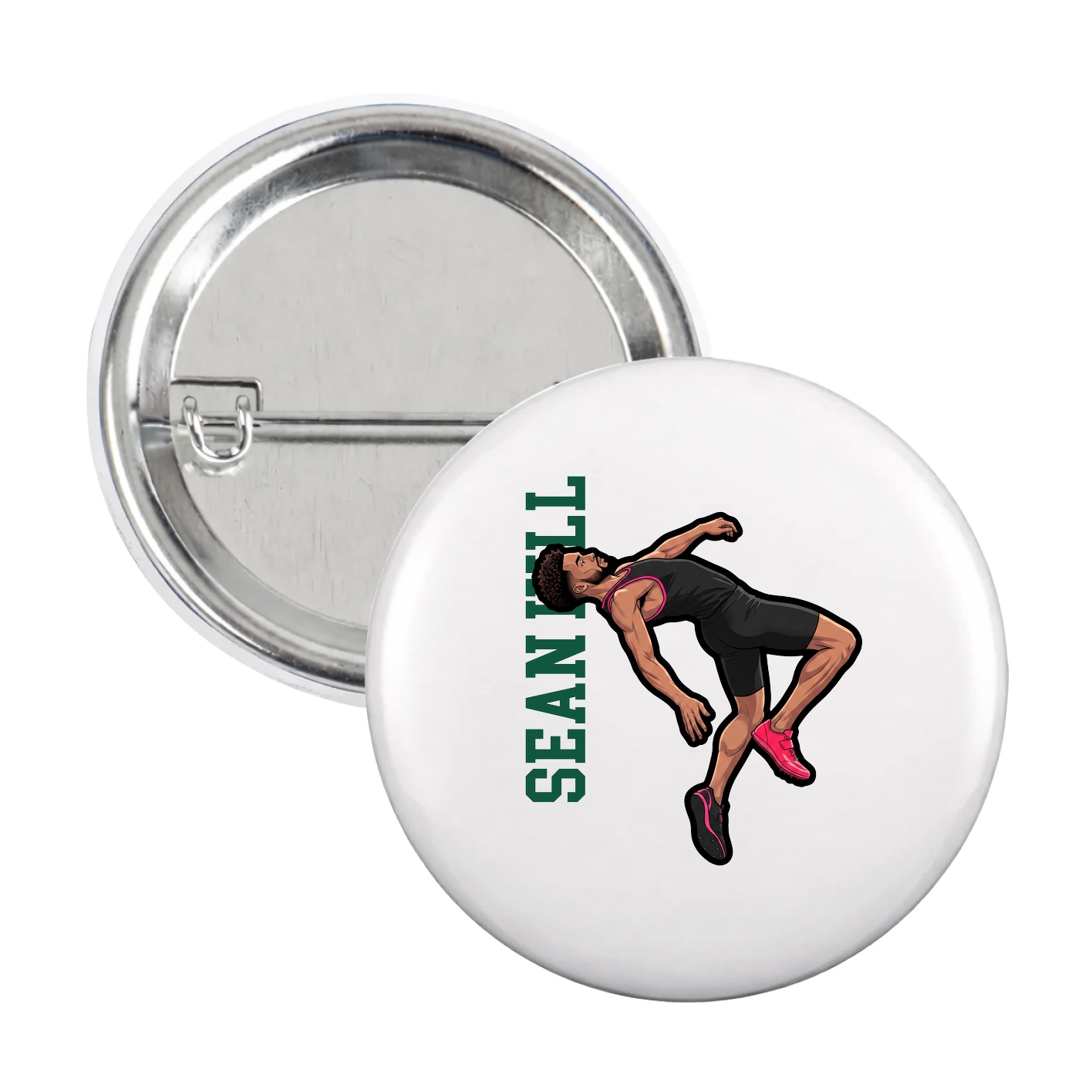 Game Day Button — Name Vertical in White