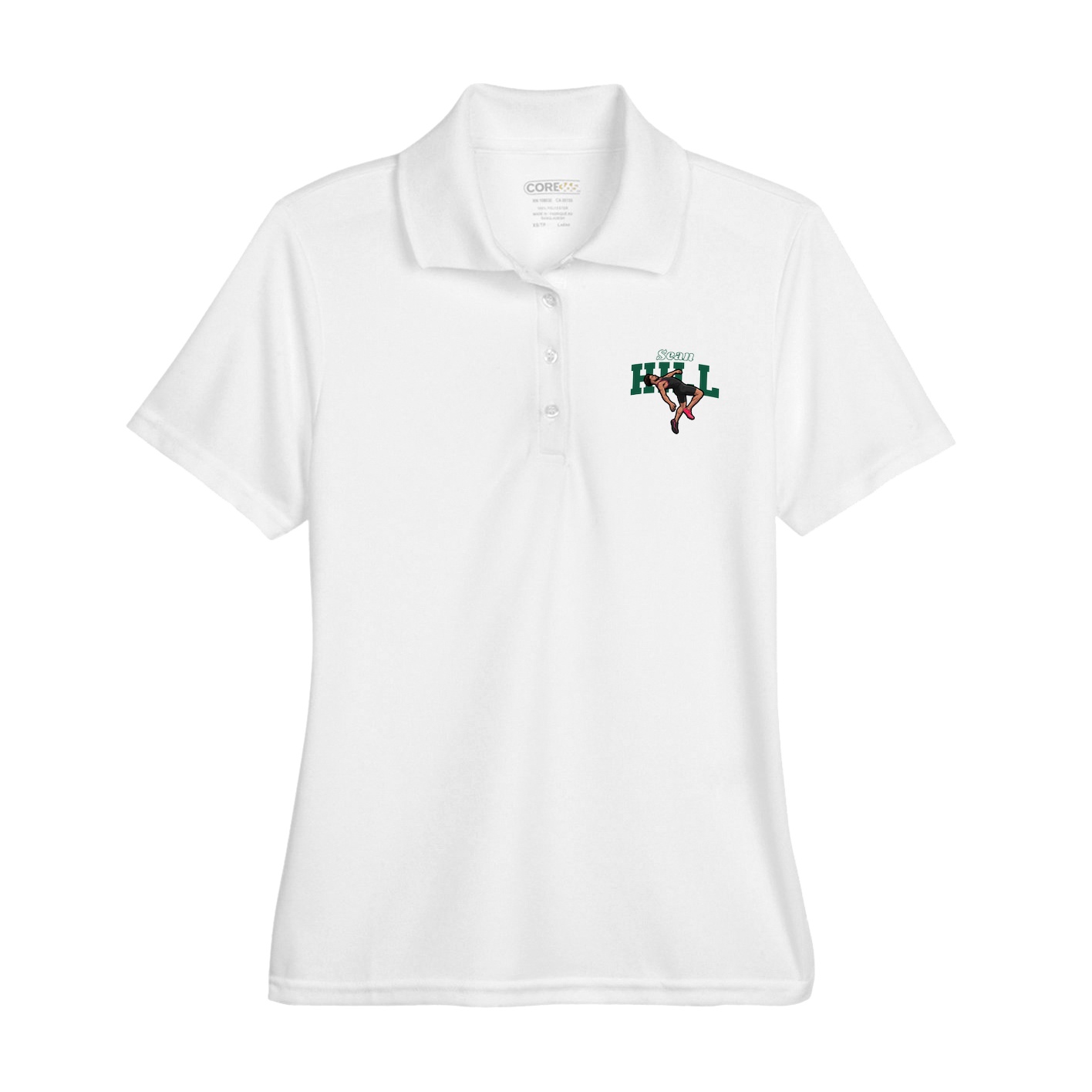 Womens Performance Polo — Name Arch in White