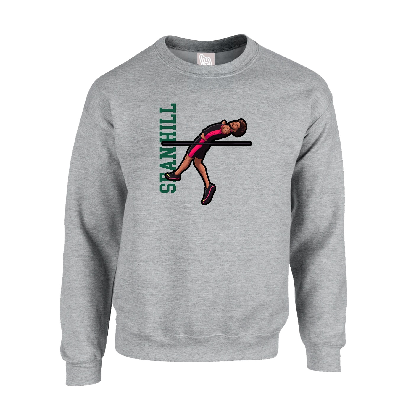 Fleece Crew — Name Vertical in Grey