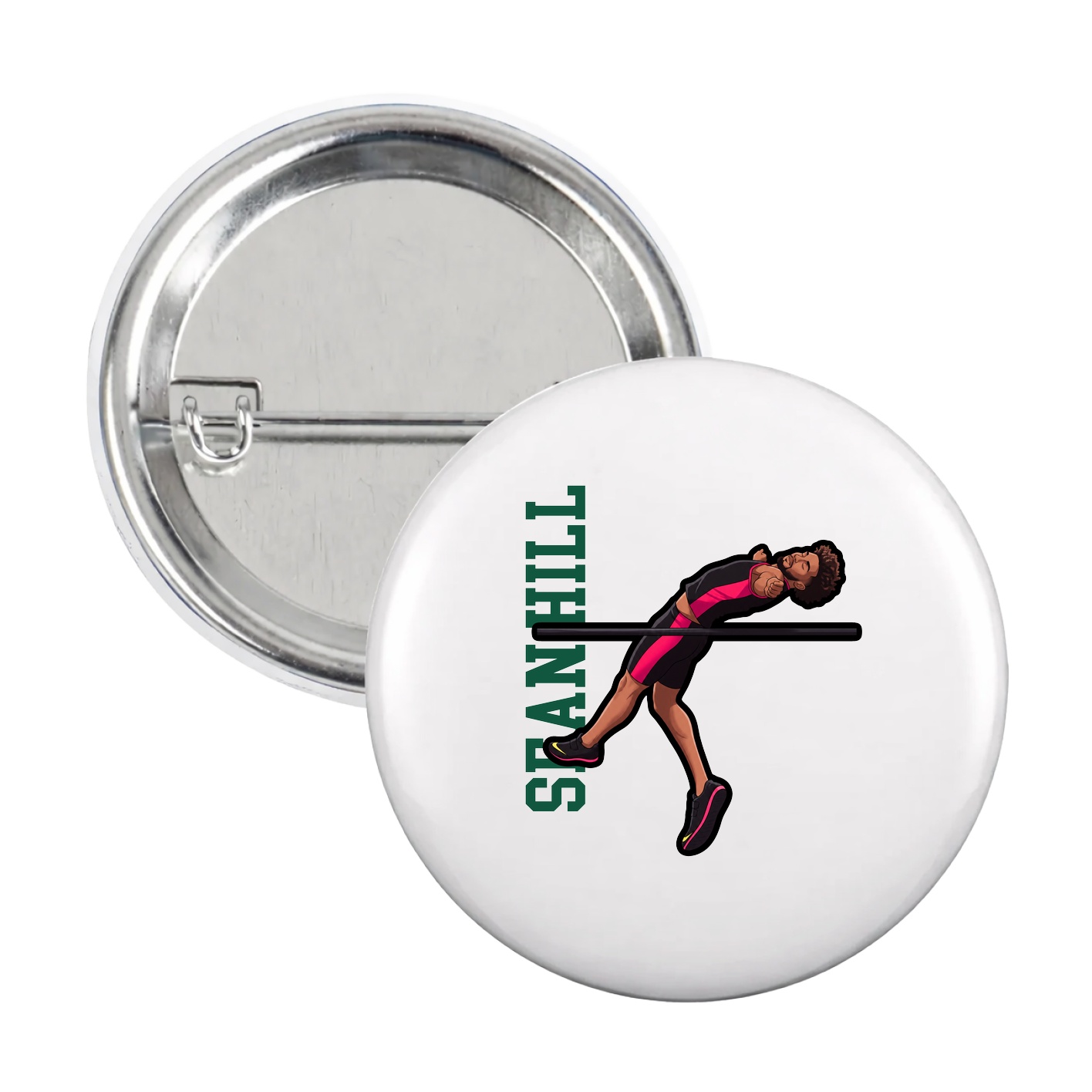 Game Day Button — Name Vertical in White