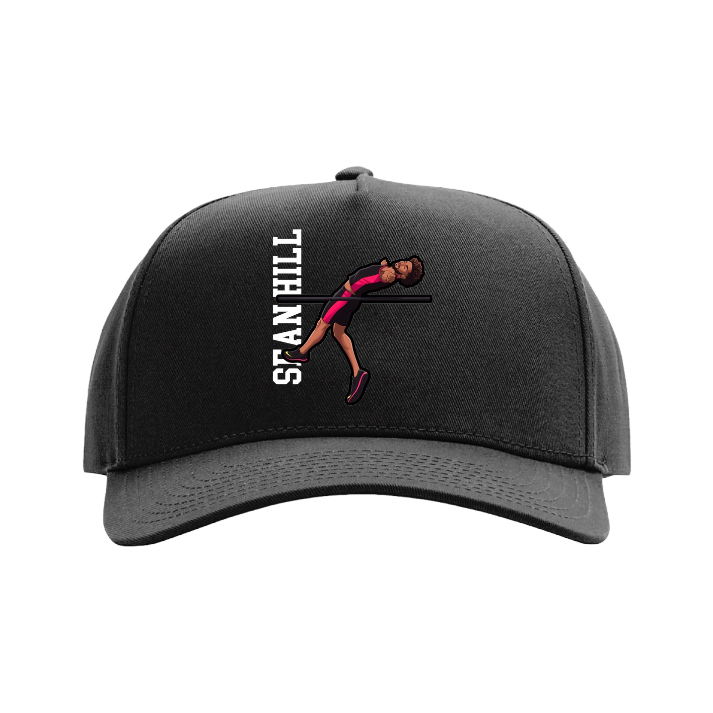 Full Fabric Five-Panel Champ Cap — Name Vertical in Black