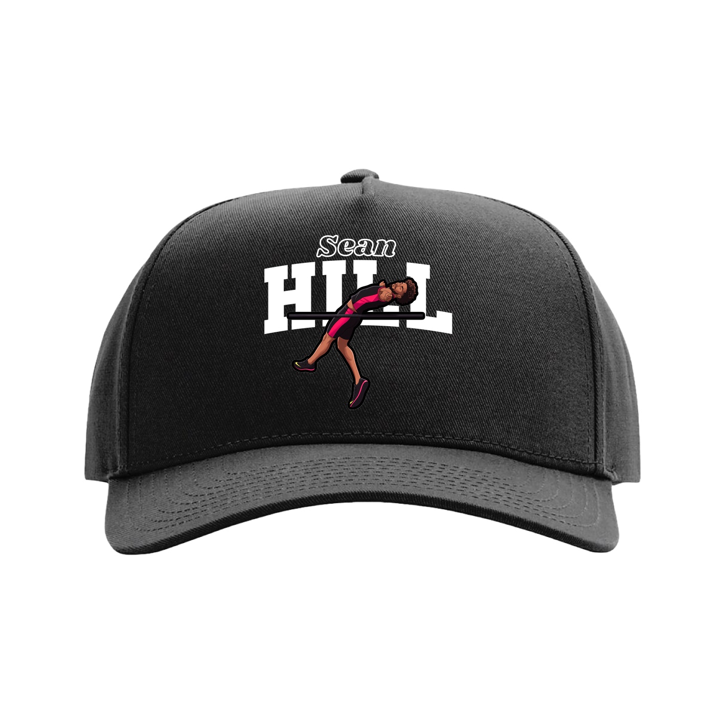 Full Fabric Five-Panel Champ Cap — Name Arch in Black