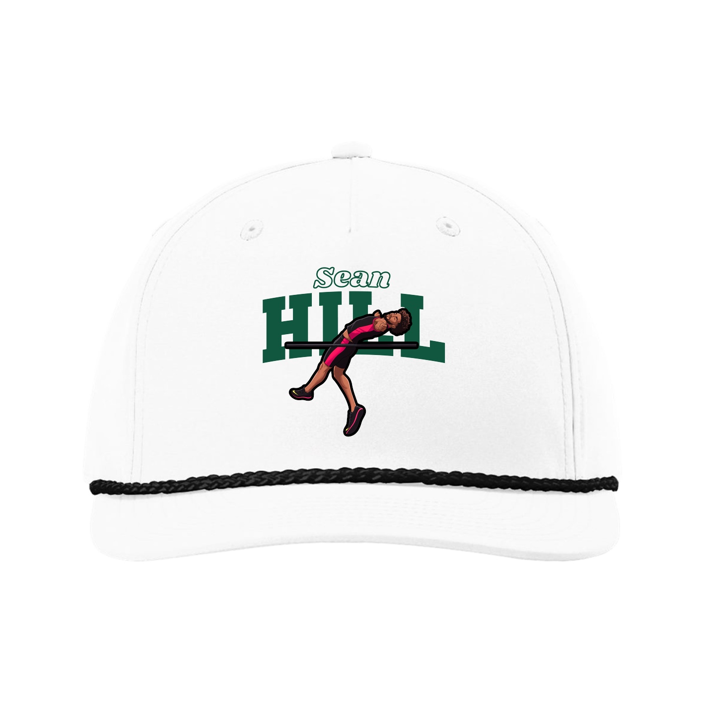 Five-Panel Classic Rope Cap — Name Arch in White