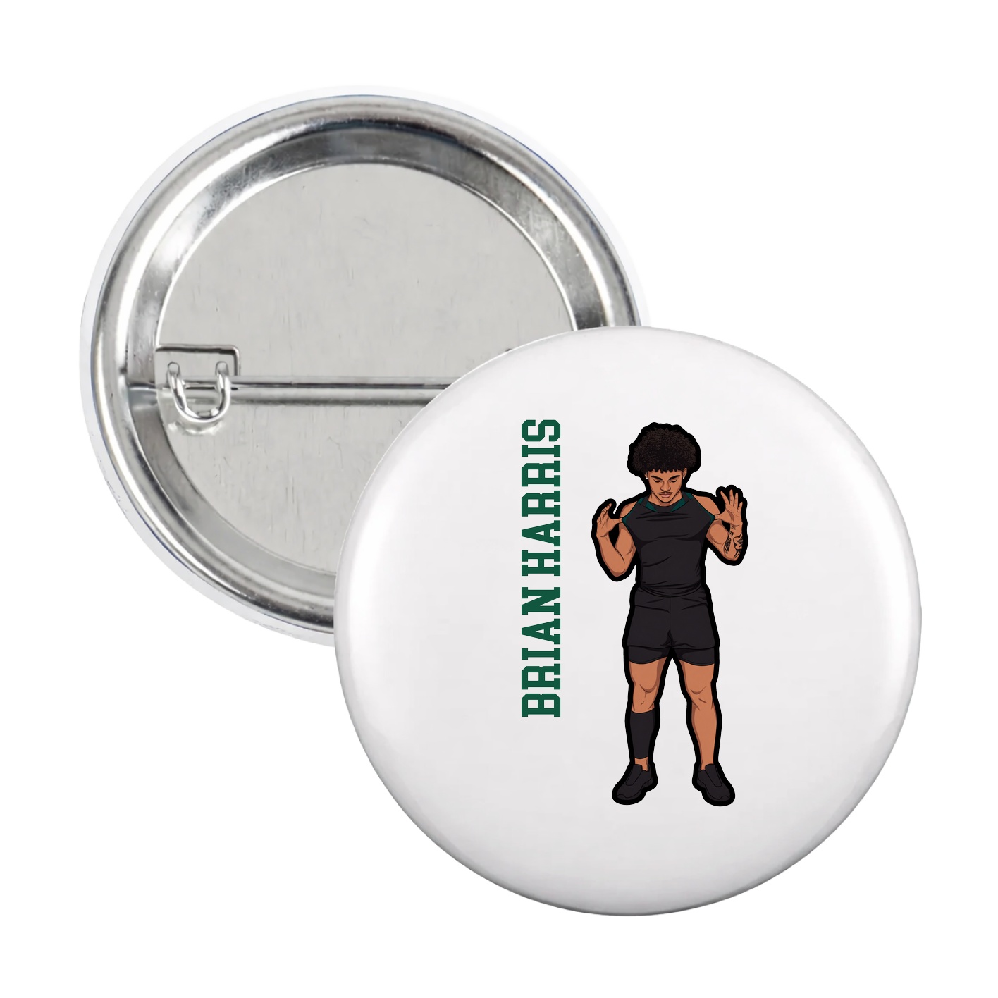 Game Day Button — Name Vertical in White