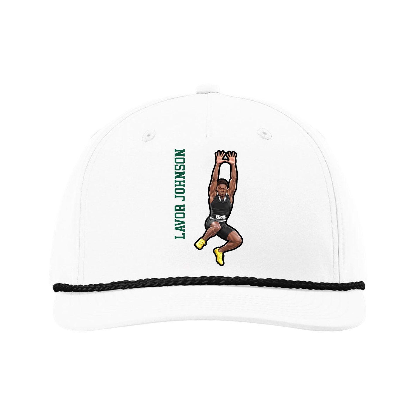 Five-Panel Classic Rope Cap — Name Vertical in White