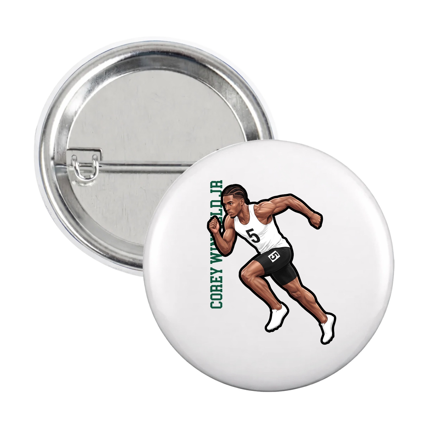 Game Day Button — Name Vertical in White