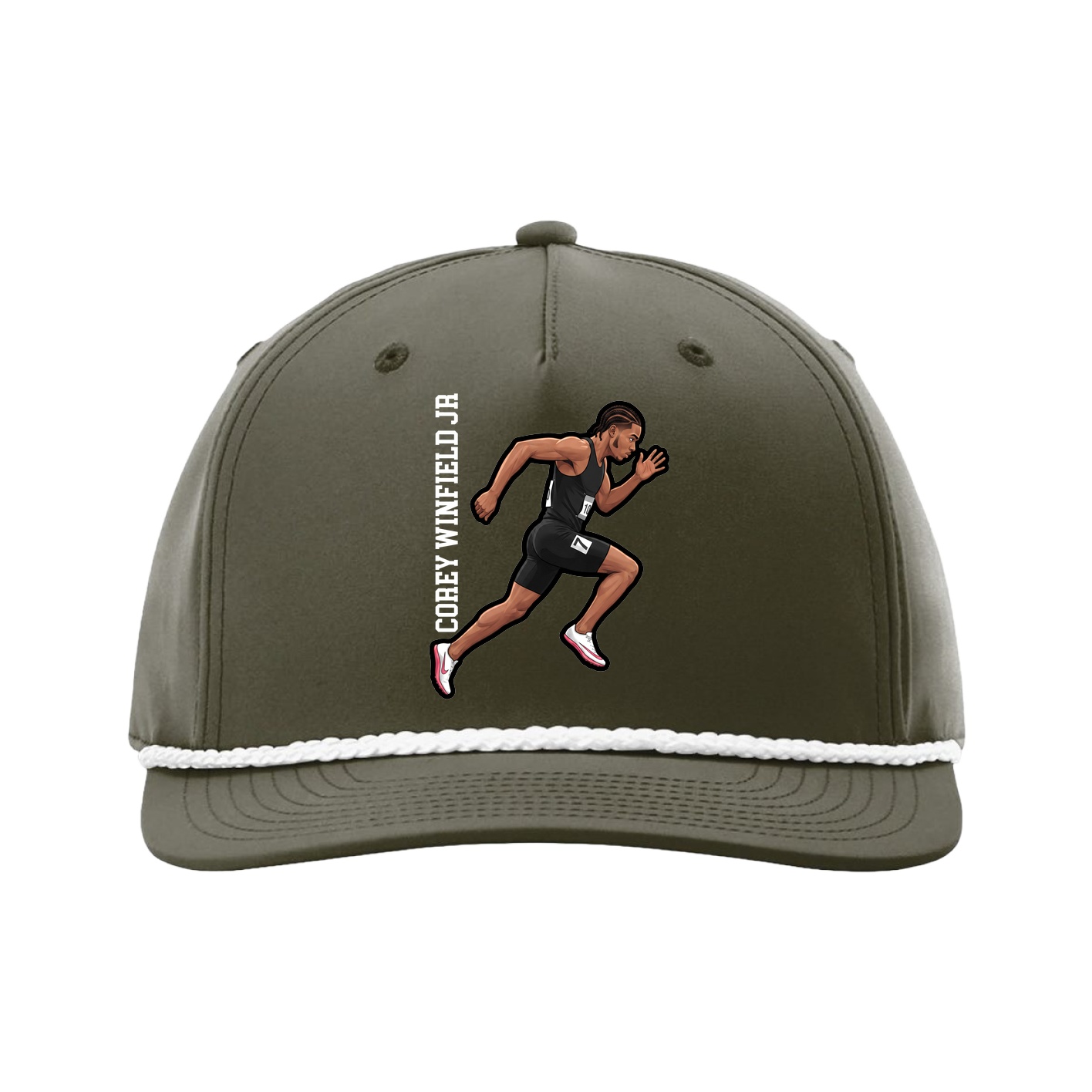 Five-Panel Classic Rope Cap — Name Vertical in Green