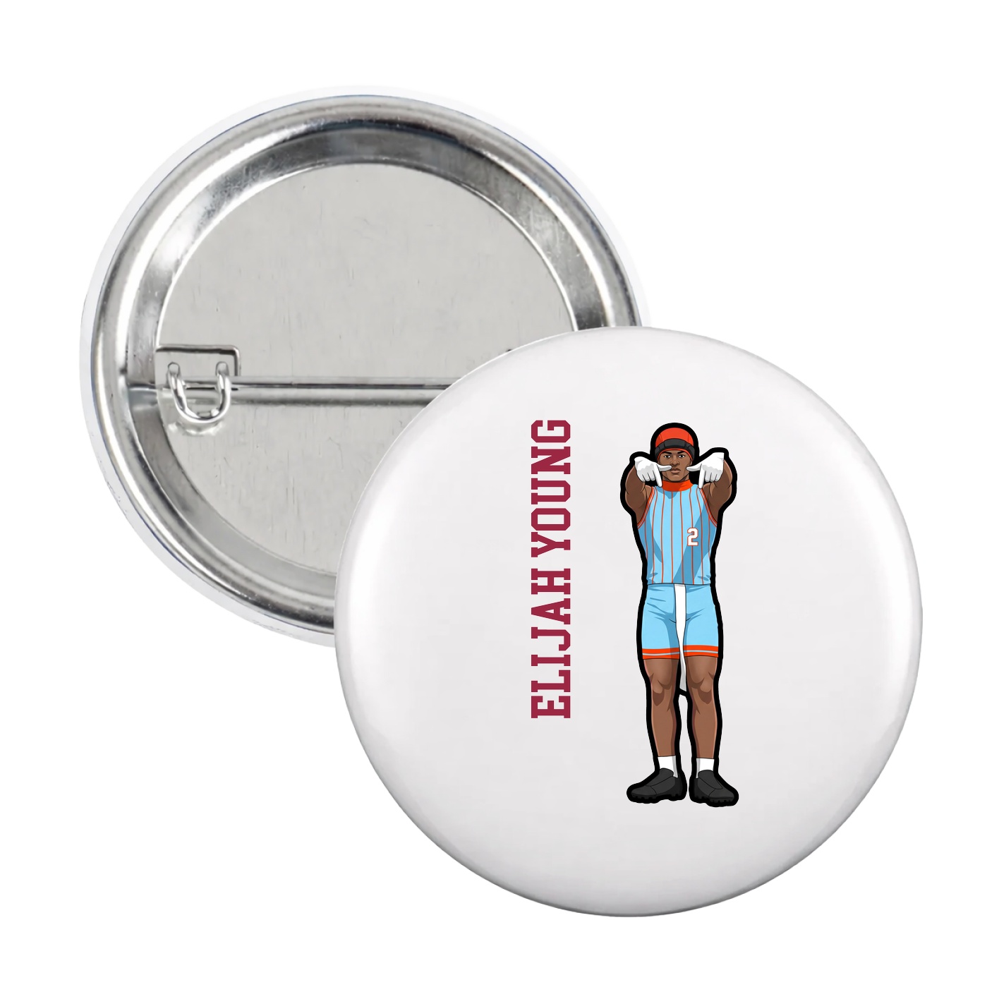 Game Day Button — Name Vertical in White