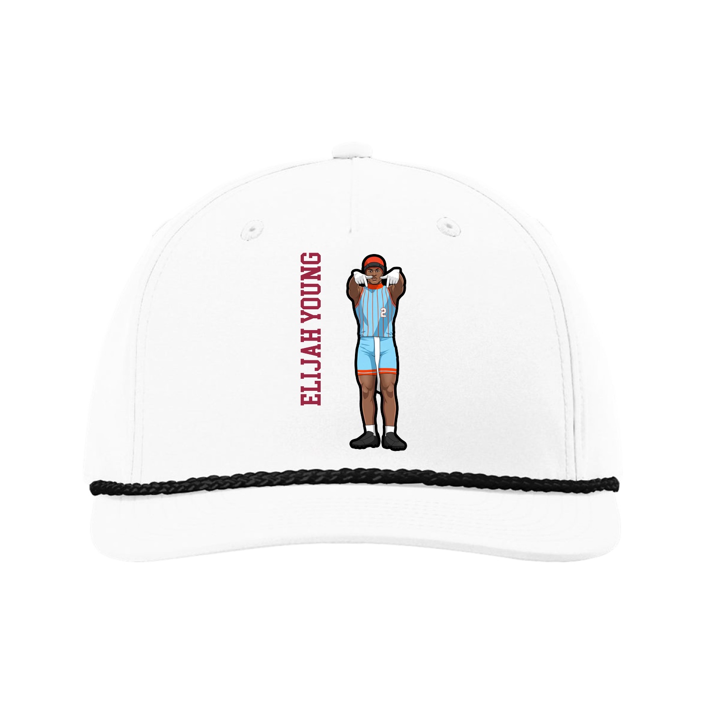 Five-Panel Classic Rope Cap — Name Vertical in White