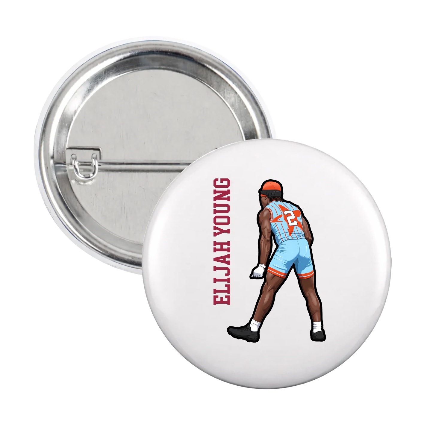 Game Day Button — Name Vertical in White