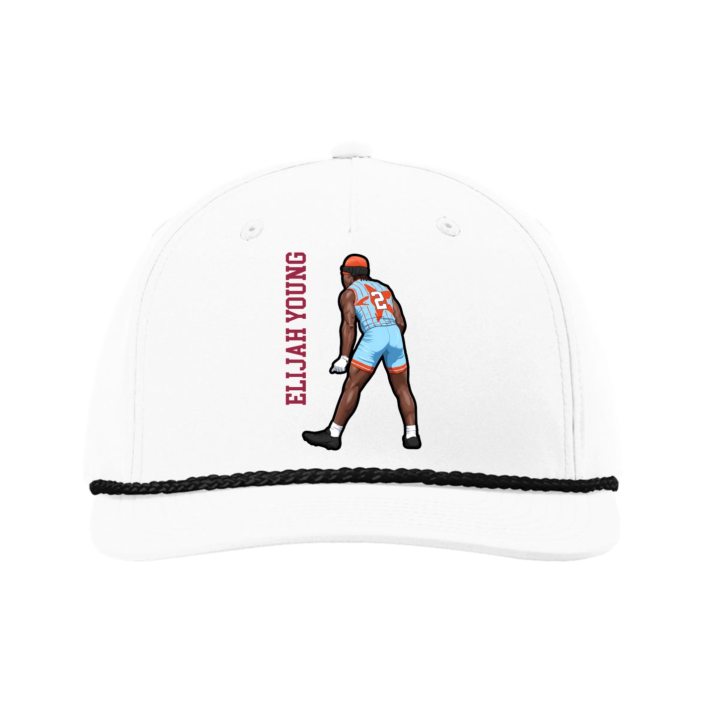 Five-Panel Classic Rope Cap — Name Vertical in White