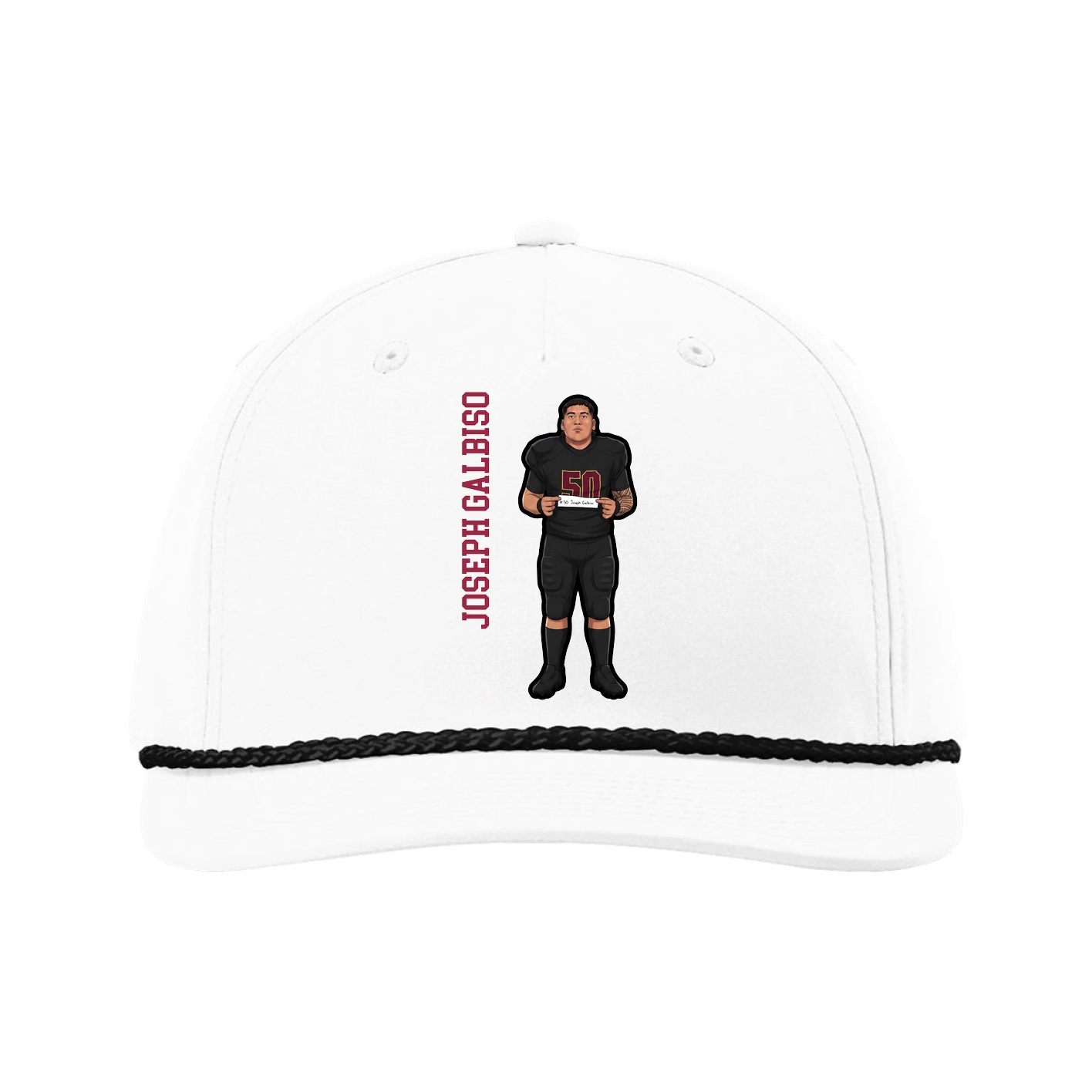 Five-Panel Classic Rope Cap — Name Vertical in White