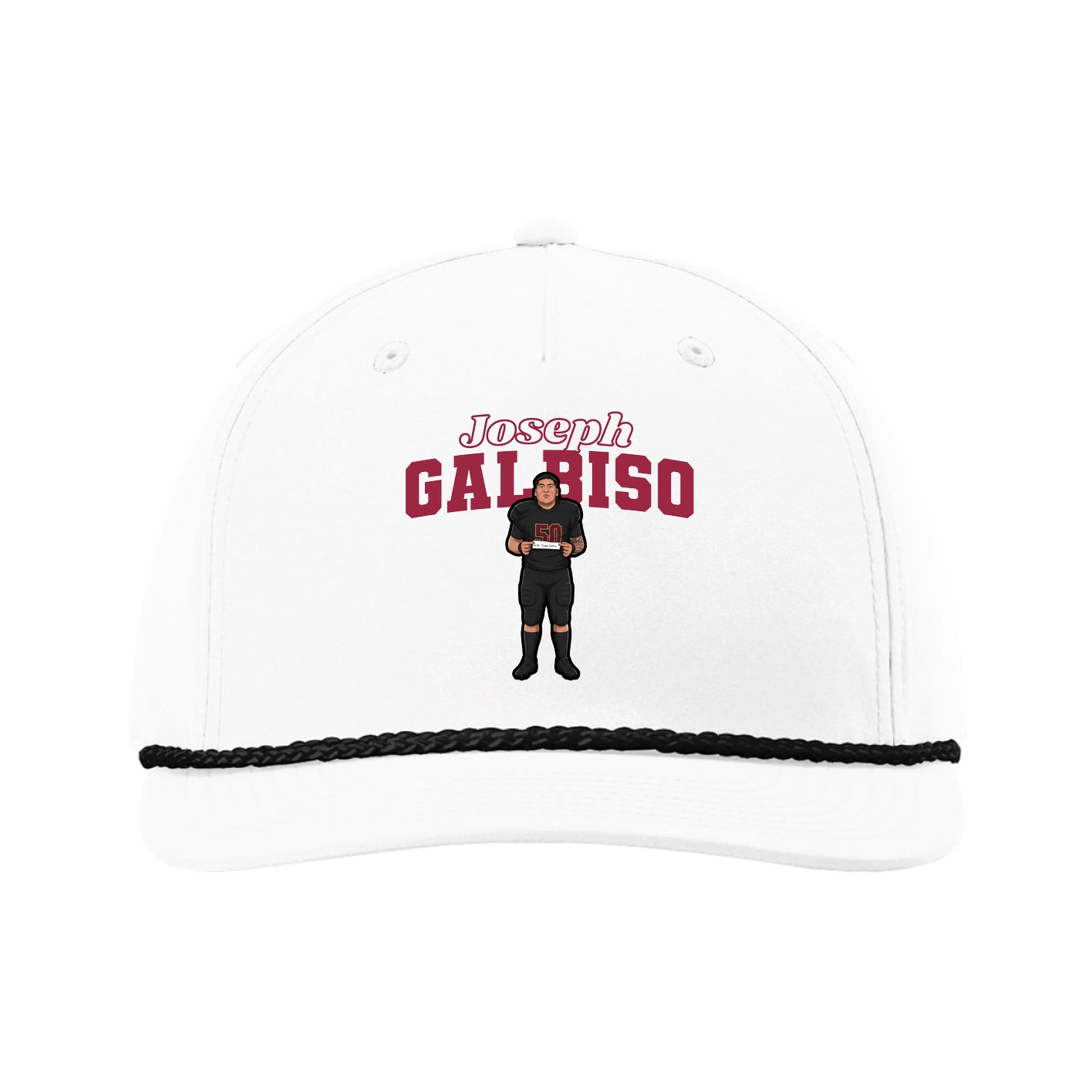 Five-Panel Classic Rope Cap — Name Arch in White