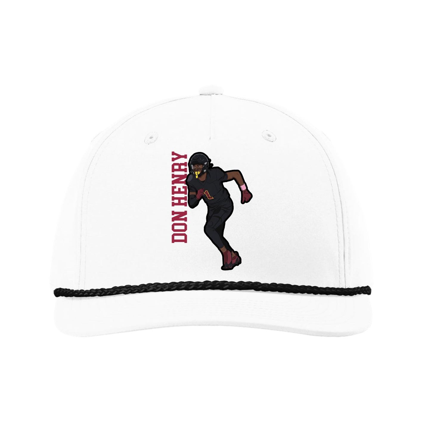 Five-Panel Classic Rope Cap — Name Vertical in White