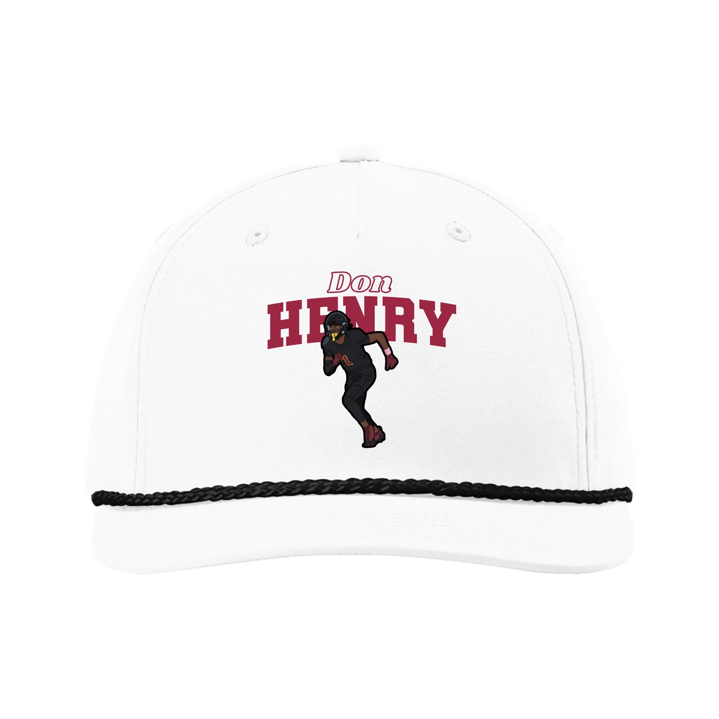 Five-Panel Classic Rope Cap — Name Arch in White