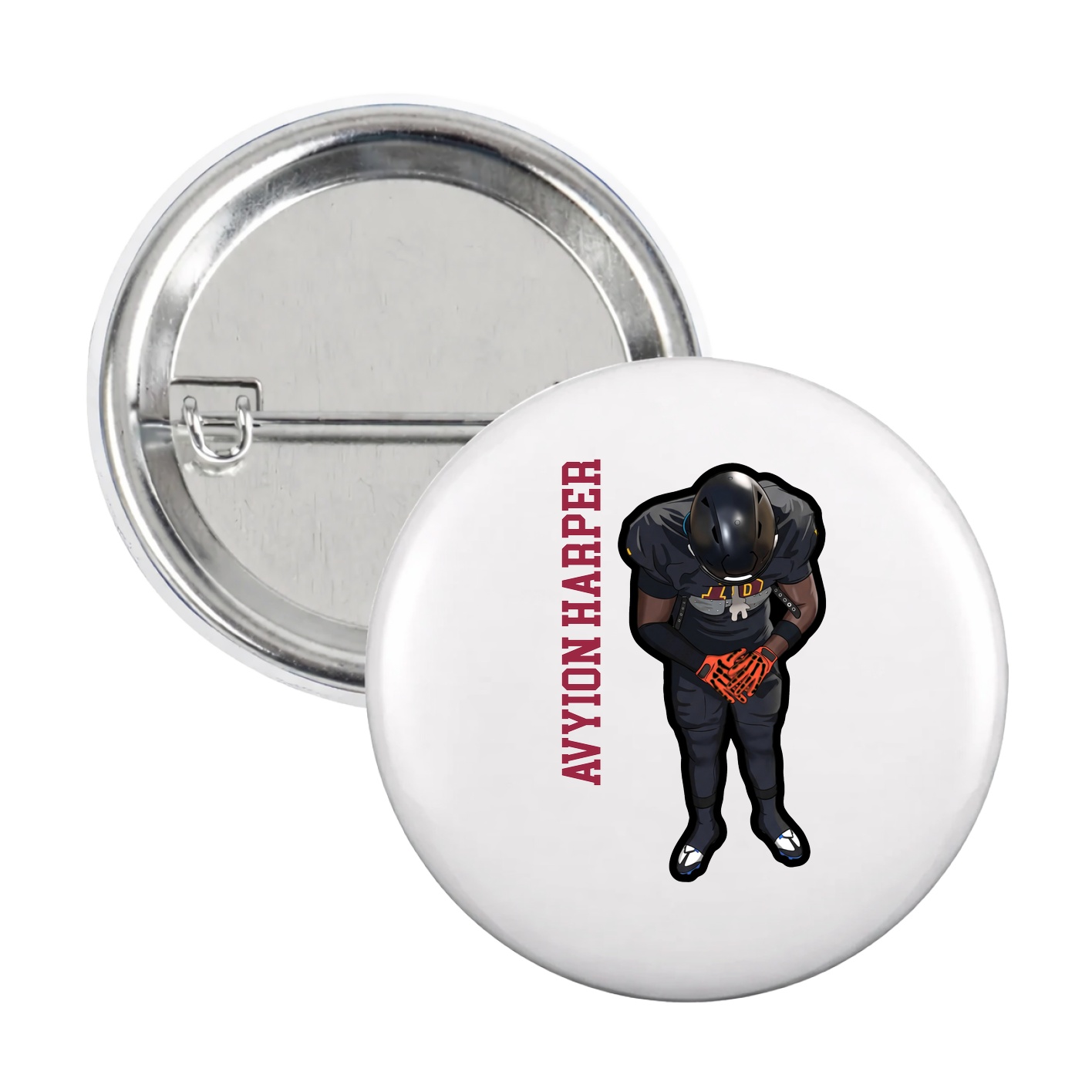Game Day Button — Name Vertical in White