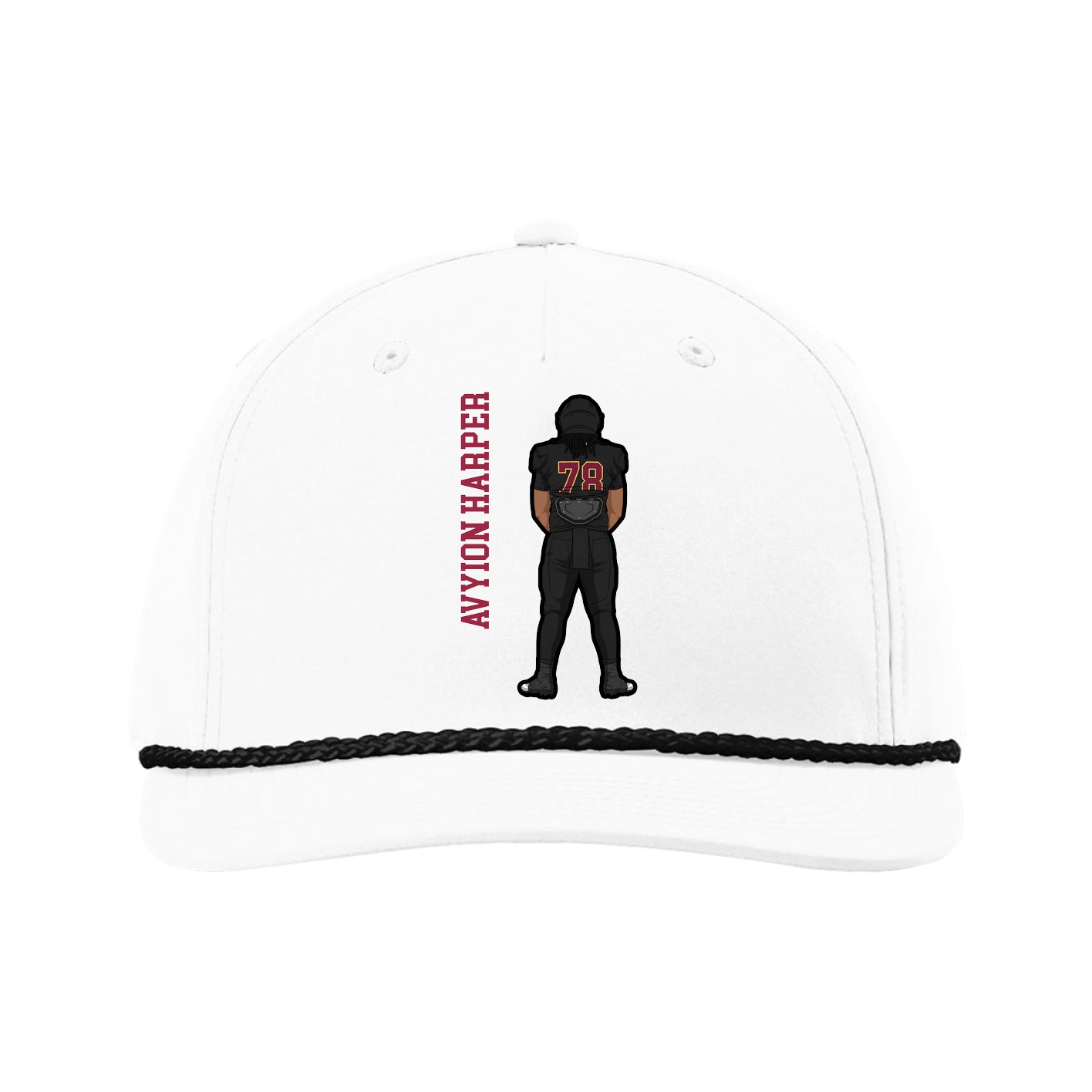 Five-Panel Classic Rope Cap — Name Vertical in White