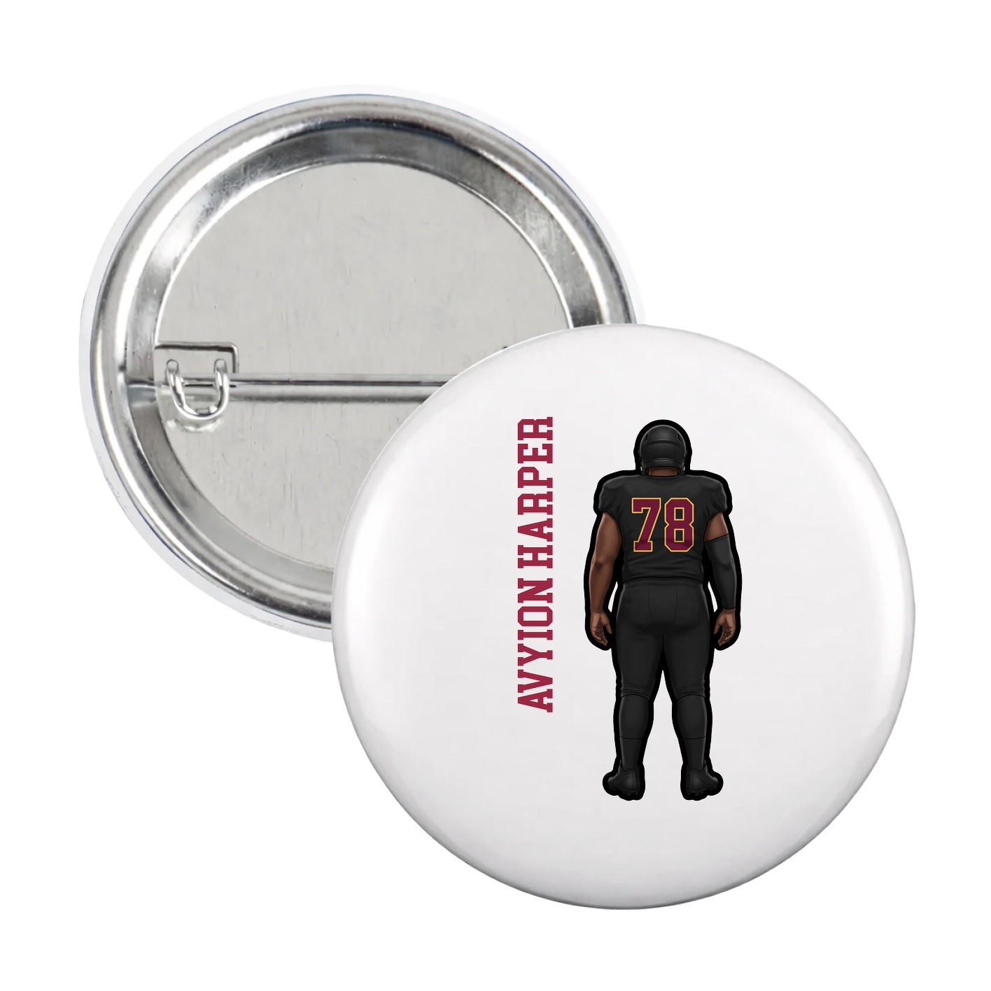 Game Day Button — Name Vertical in White