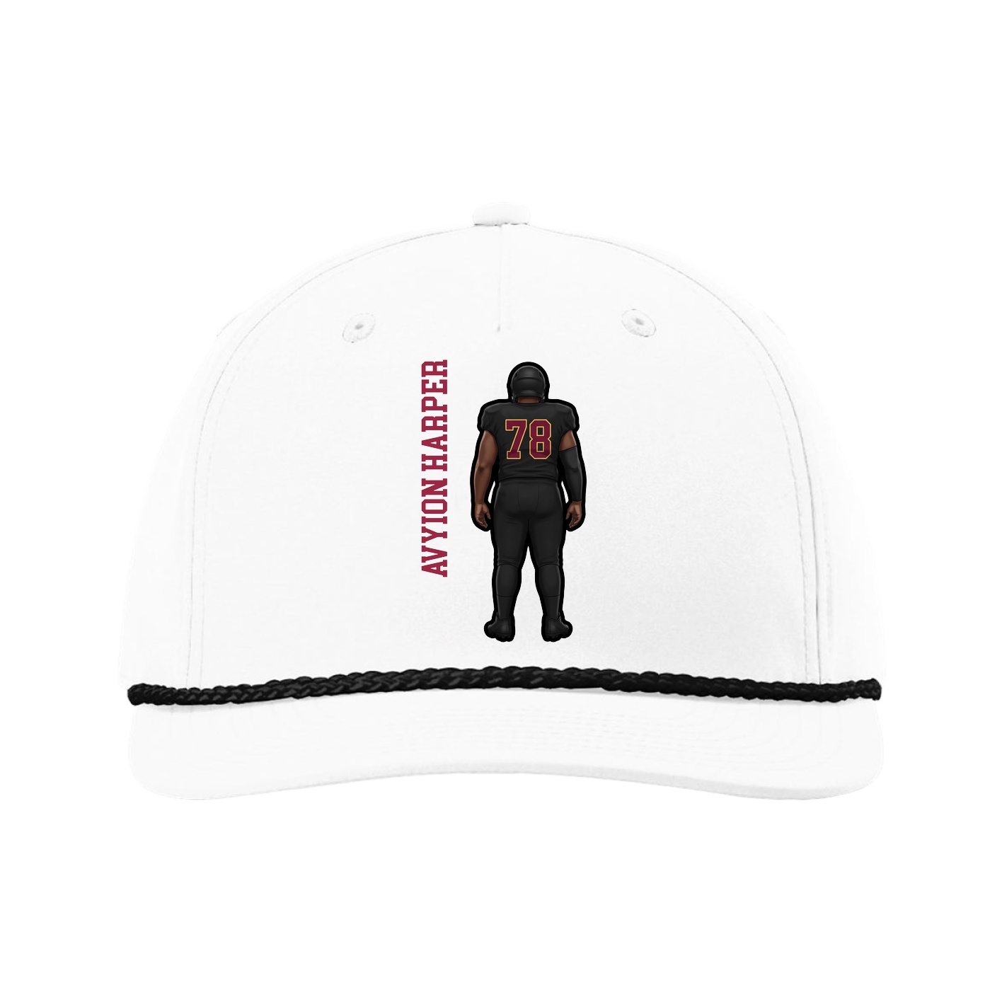 Five-Panel Classic Rope Cap — Name Vertical in White