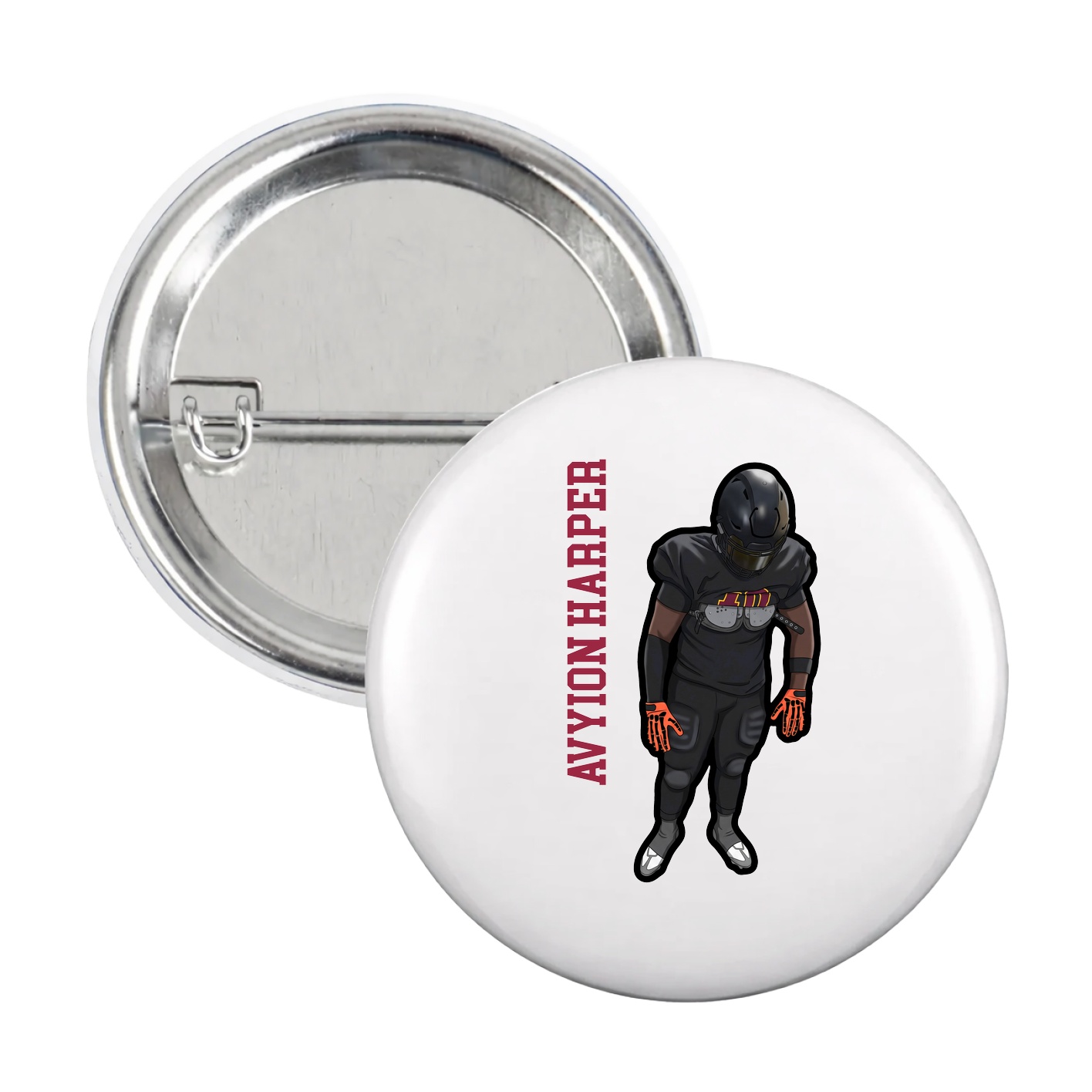 Game Day Button — Name Vertical in White
