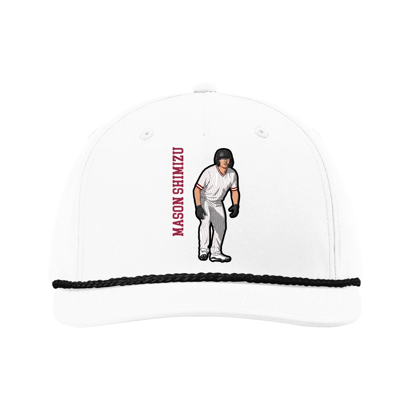 Five-Panel Classic Rope Cap — Name Vertical in White