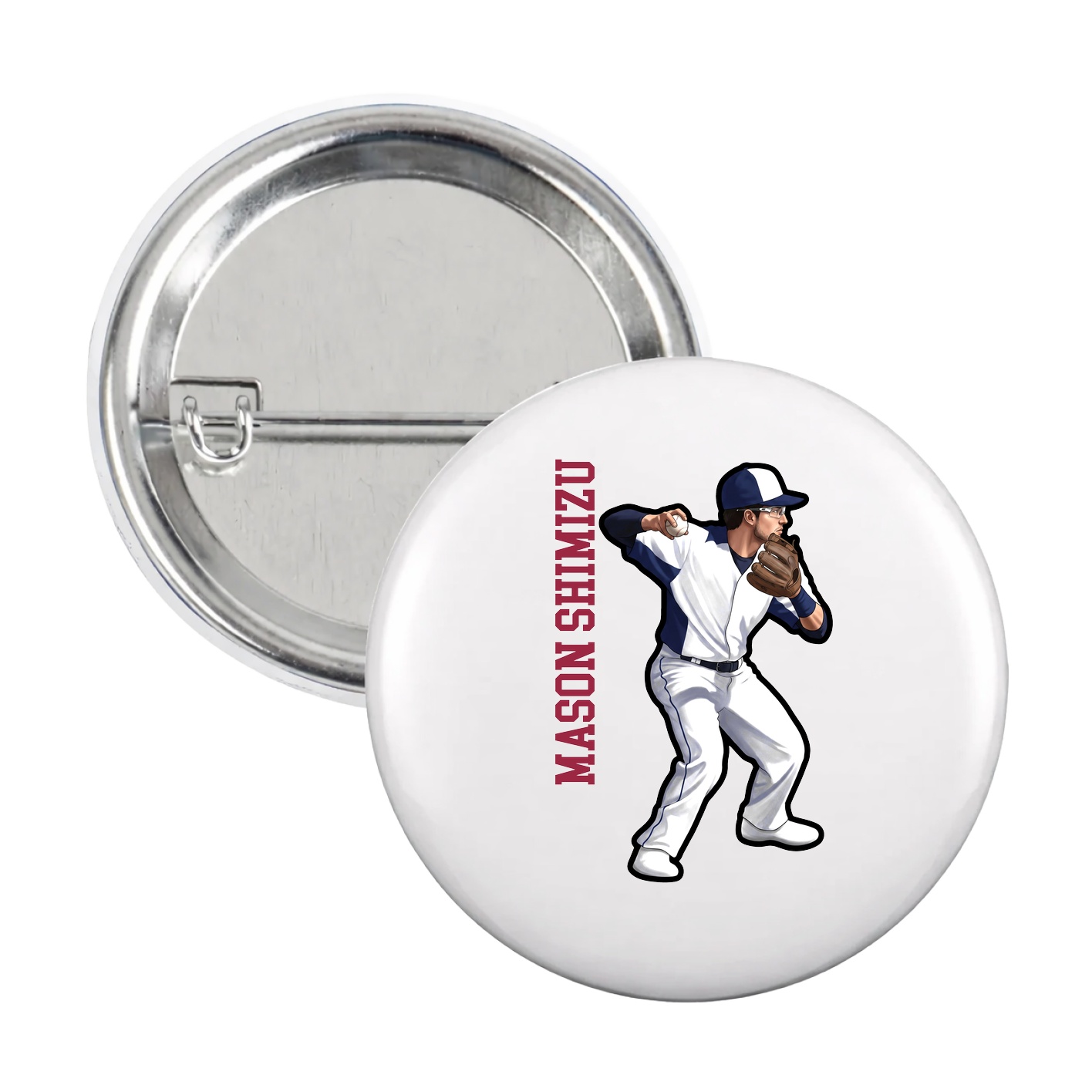 Game Day Button — Name Vertical in White