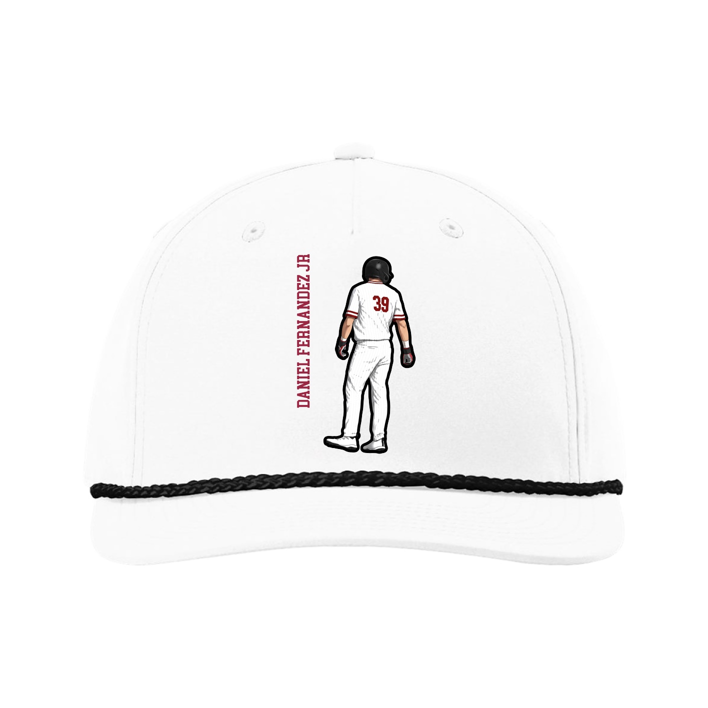 Five-Panel Classic Rope Cap — Name Vertical in White