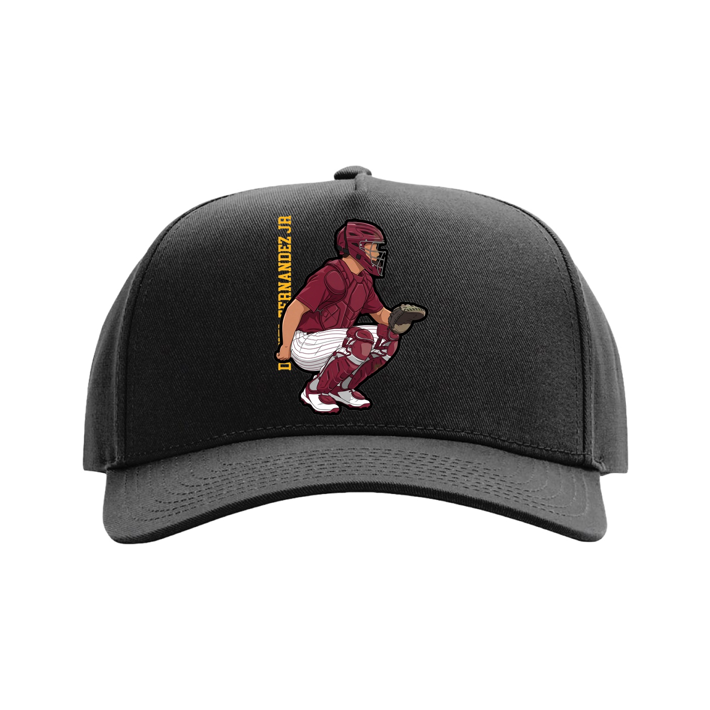 Full Fabric Five-Panel Champ Cap — Name Vertical in Black