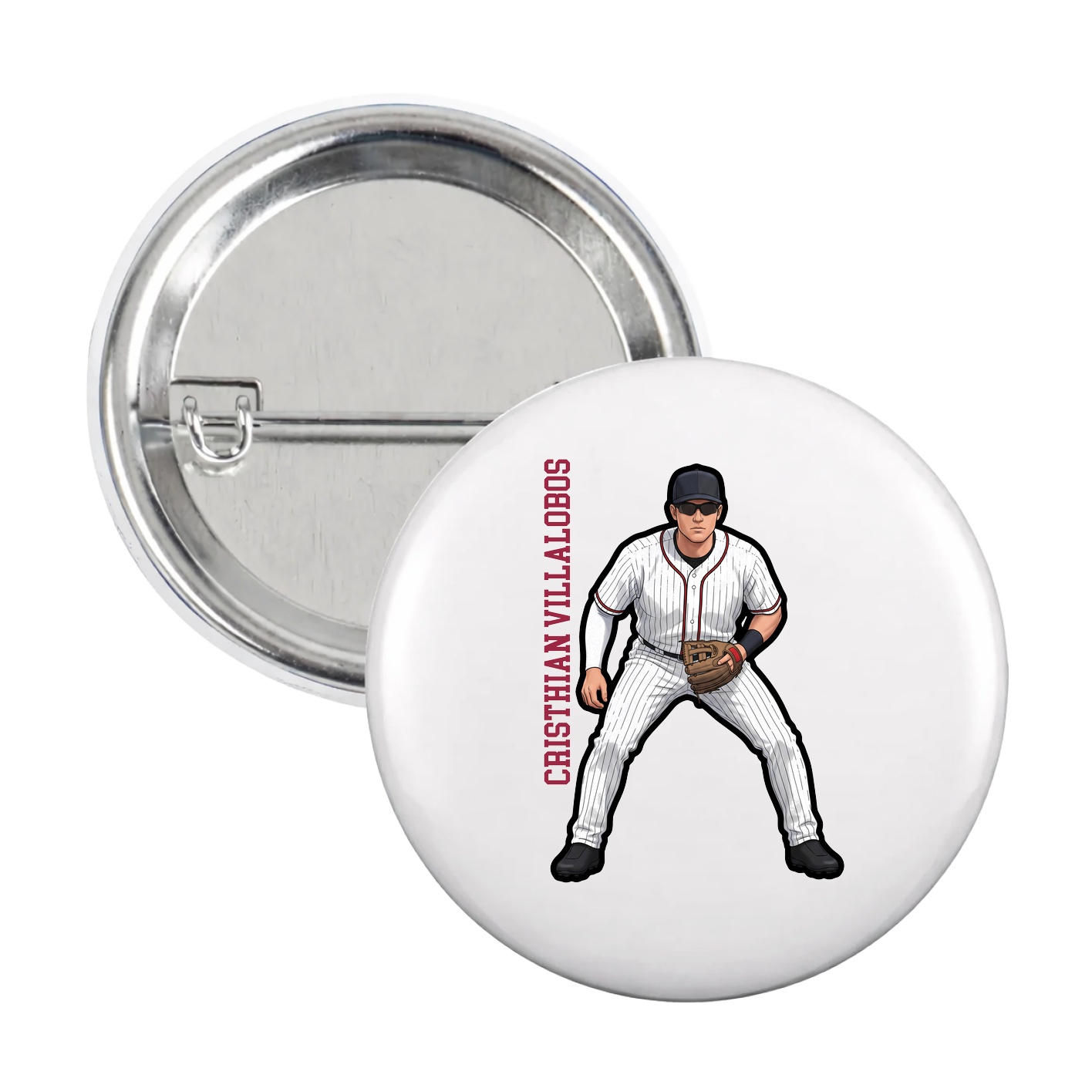 Game Day Button — Name Vertical in White
