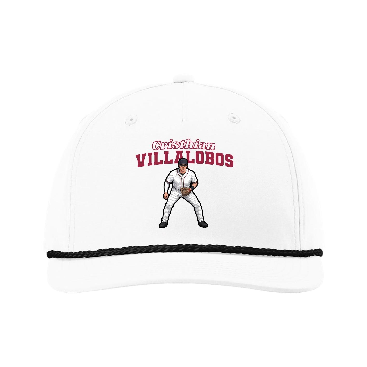 Five-Panel Classic Rope Cap — Name Arch in White
