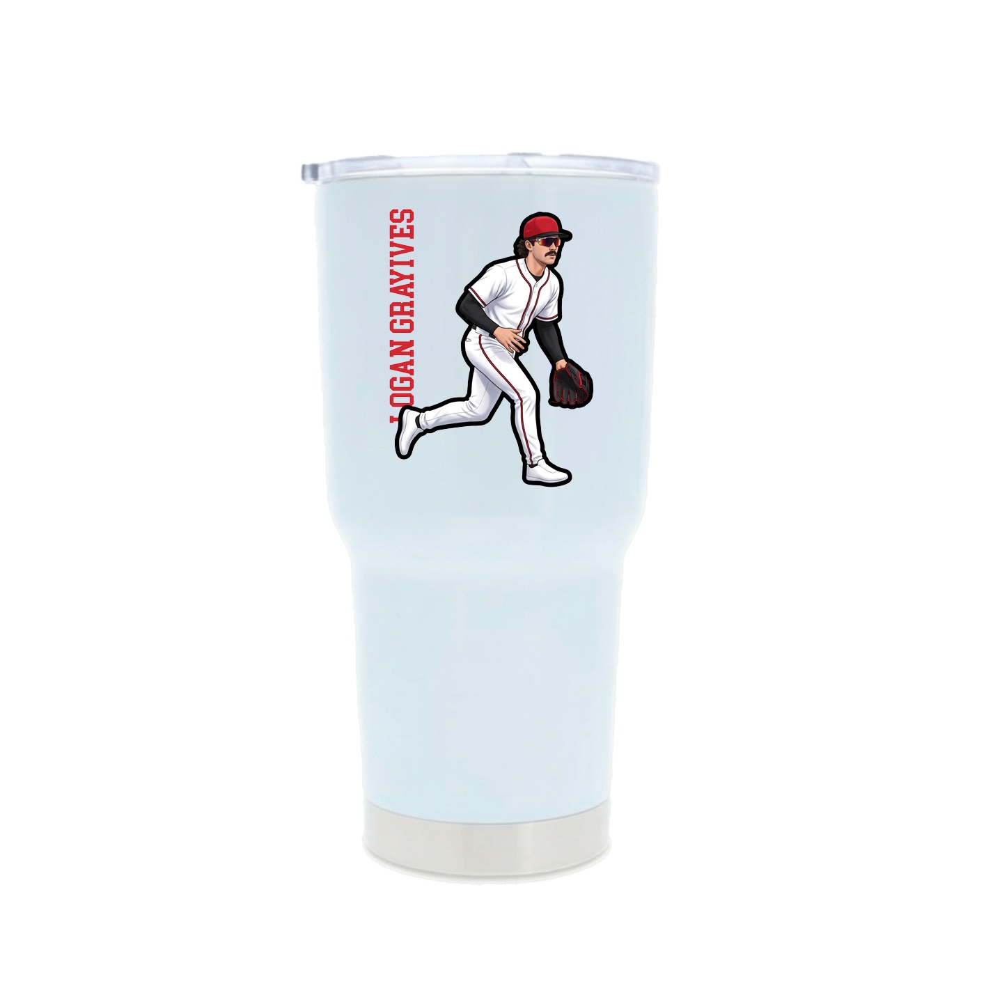 30oz Stainless Steel Tumbler — Name Vertical in White