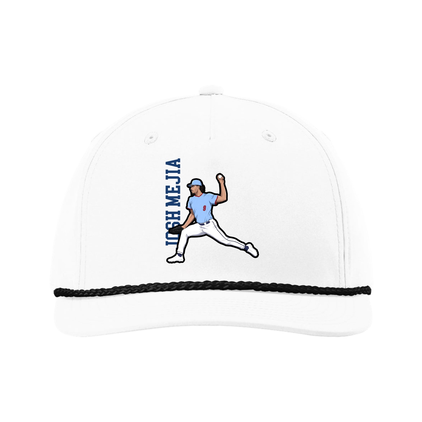 Five-Panel Classic Rope Cap — Name Vertical in White