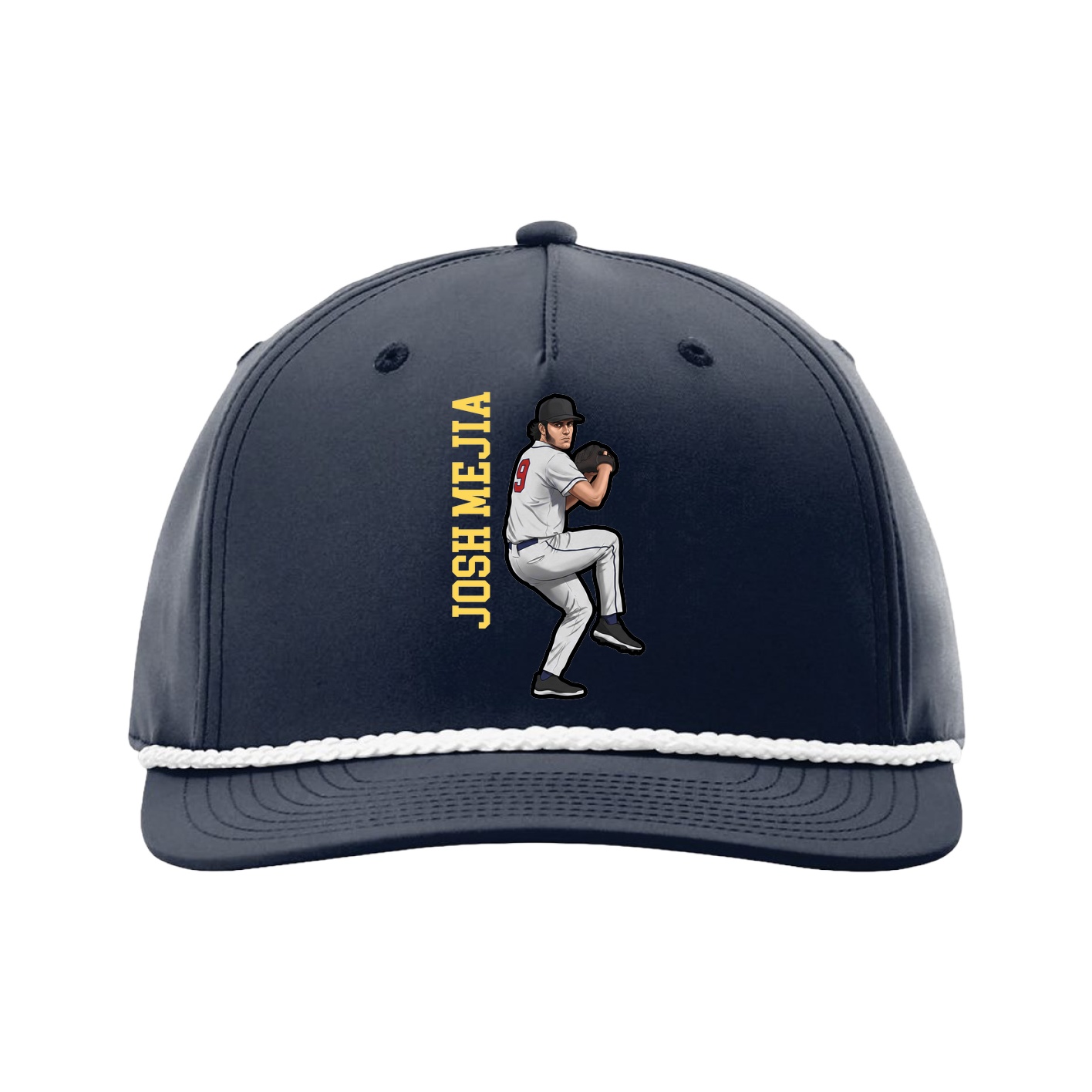 Five-Panel Classic Rope Cap — Name Vertical in Navy