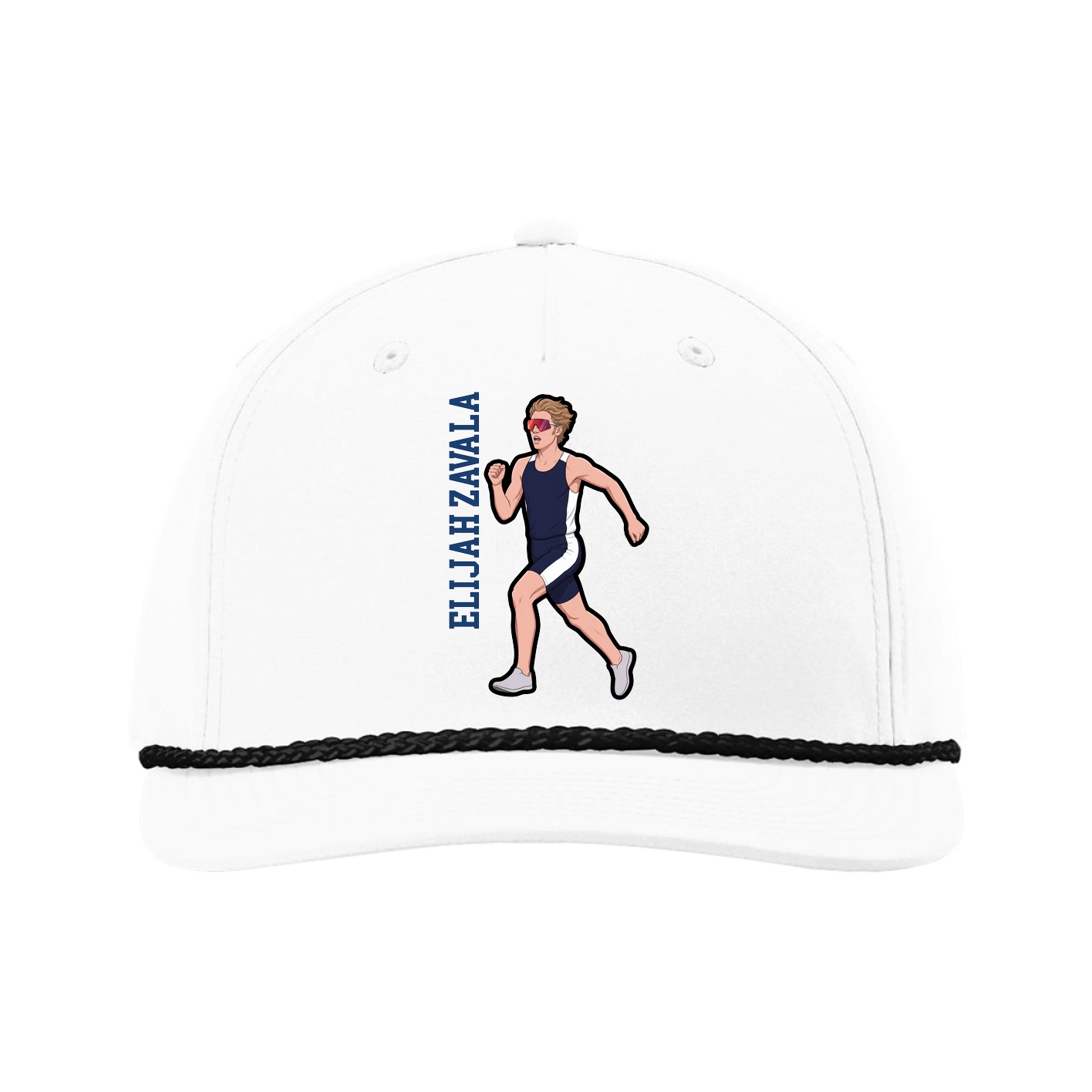 Five-Panel Classic Rope Cap — Name Vertical in White