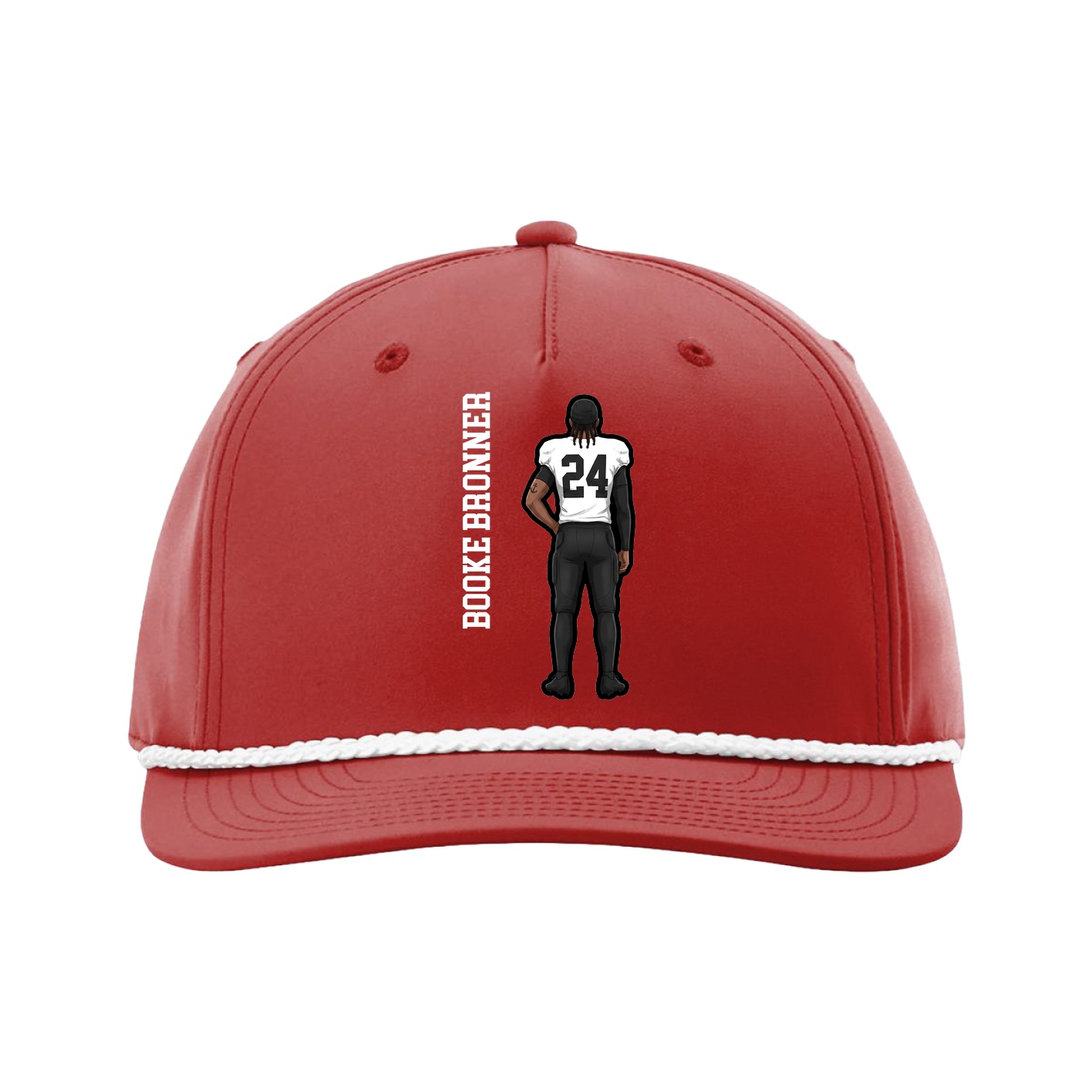 Five-Panel Classic Rope Cap — Name Vertical in Red
